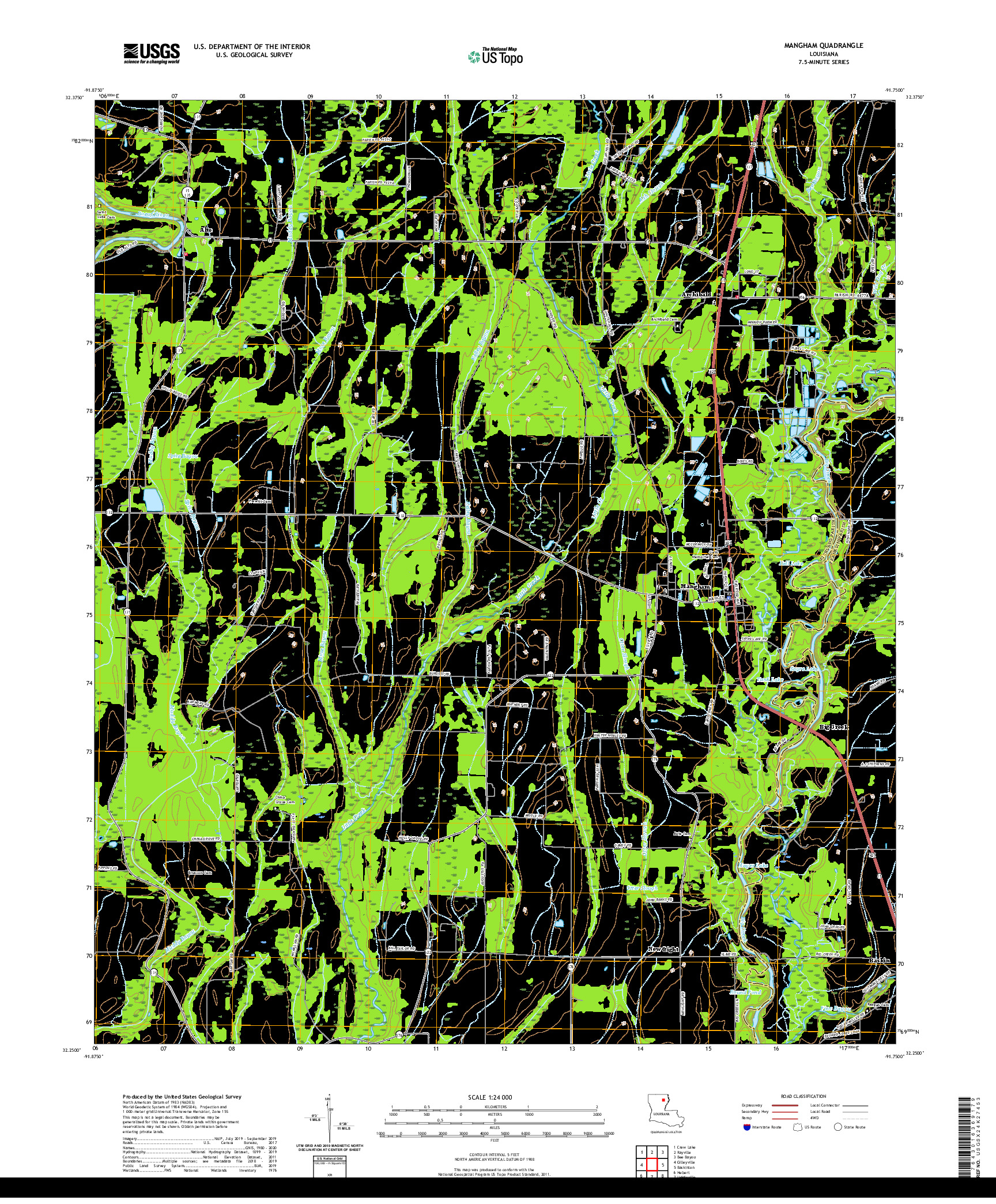 USGS US TOPO 7.5-MINUTE MAP FOR MANGHAM, LA 2020