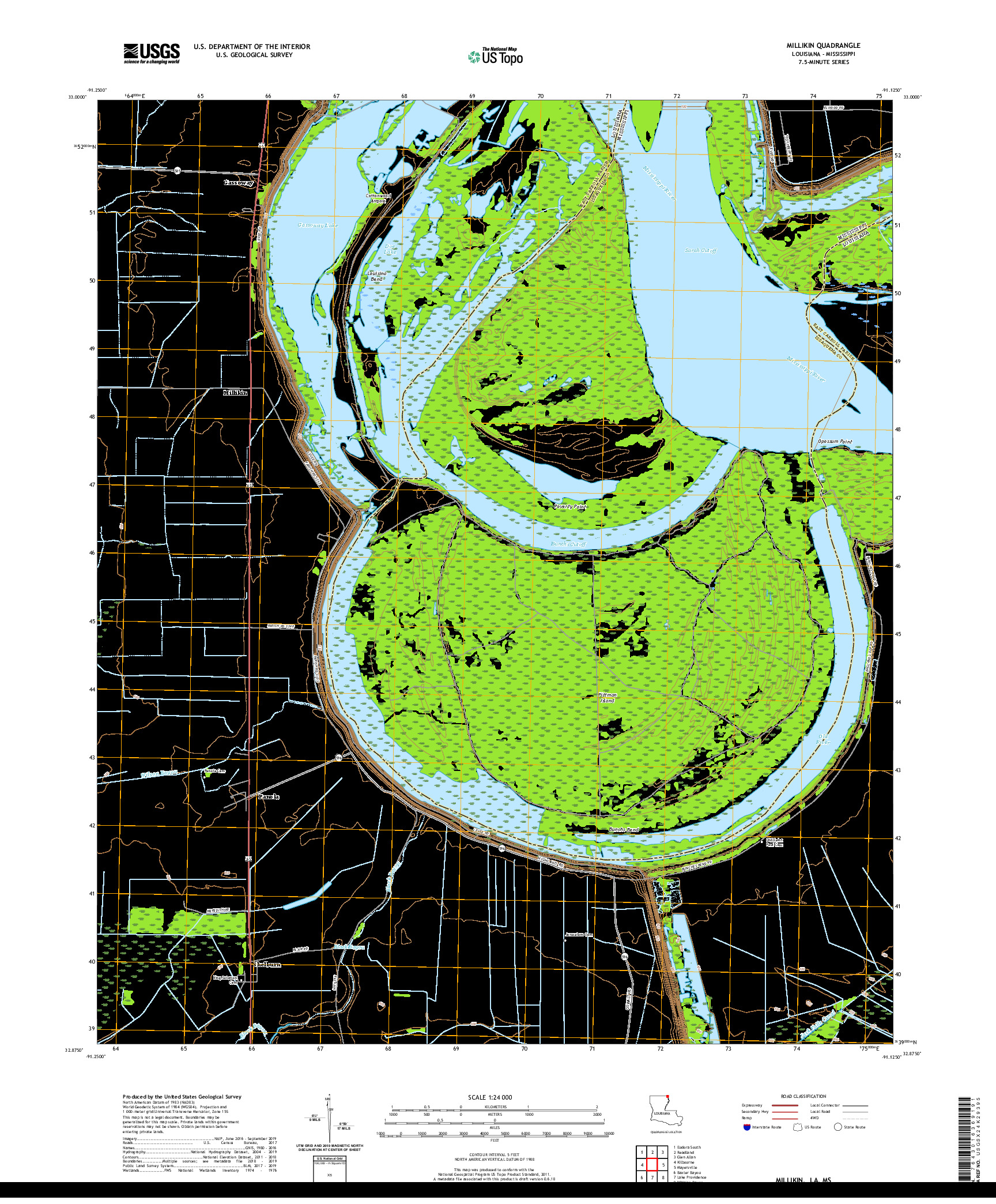 USGS US TOPO 7.5-MINUTE MAP FOR MILLIKIN, LA,MS 2020