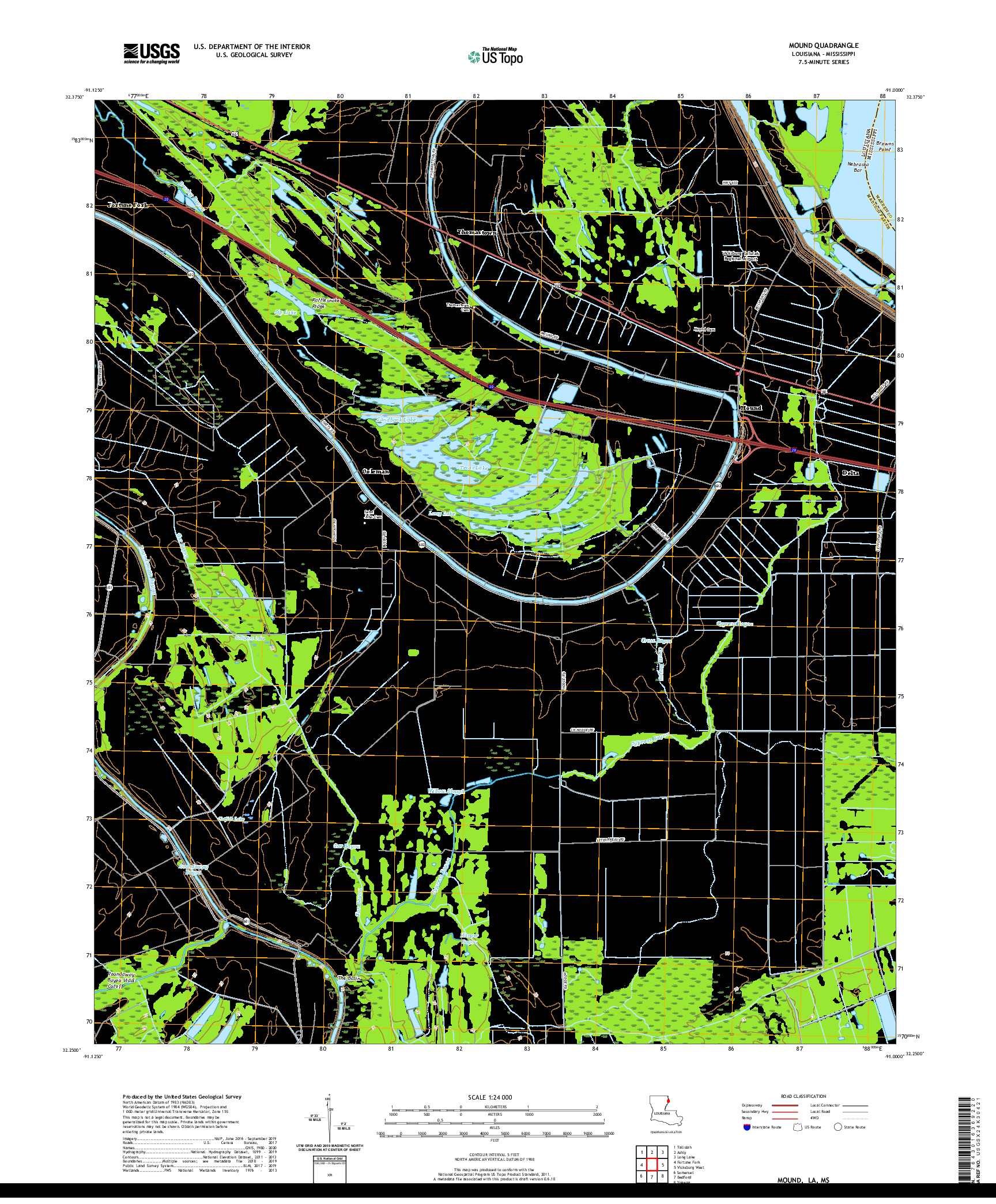 USGS US TOPO 7.5-MINUTE MAP FOR MOUND, LA,MS 2020