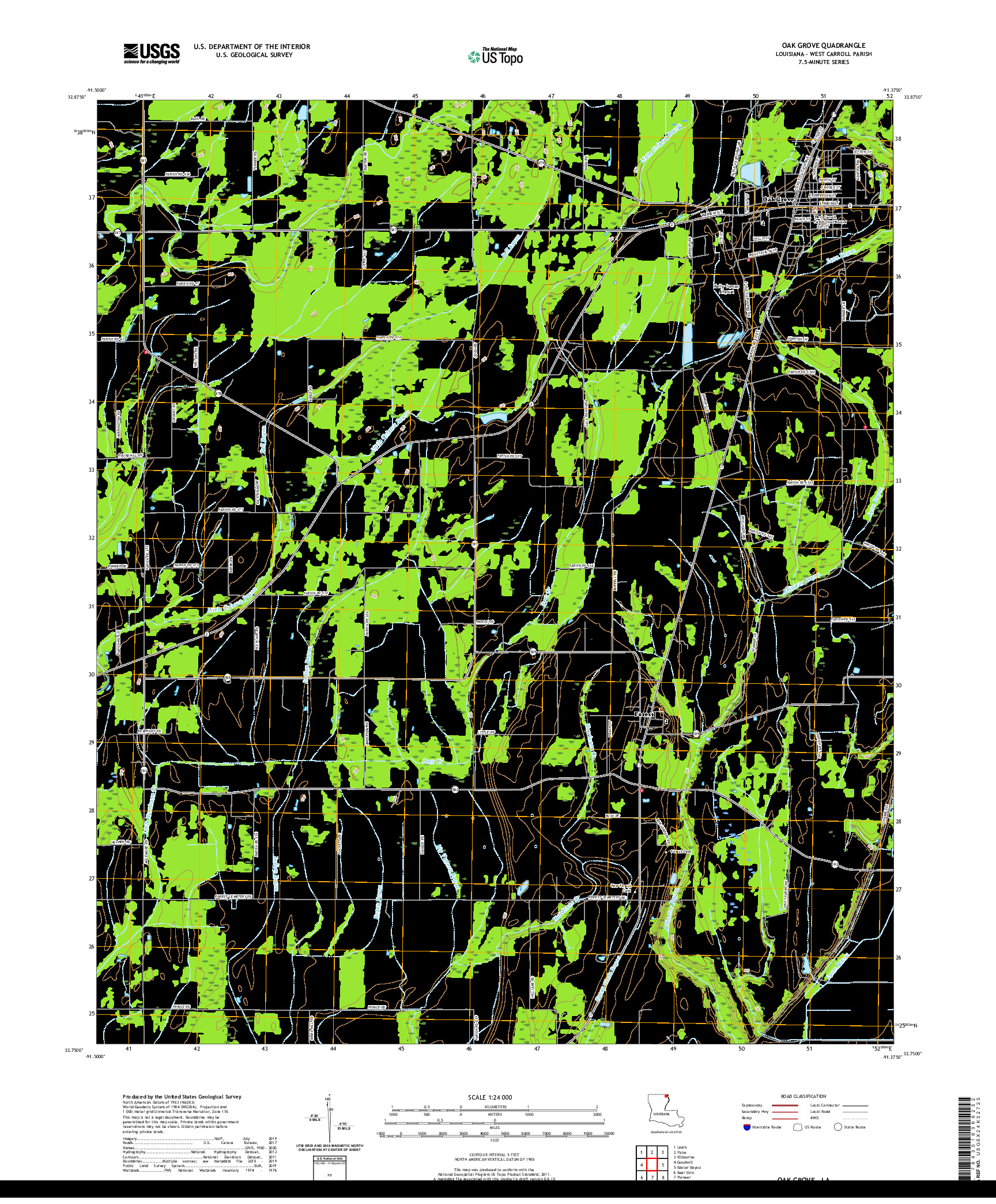 USGS US TOPO 7.5-MINUTE MAP FOR OAK GROVE, LA 2020