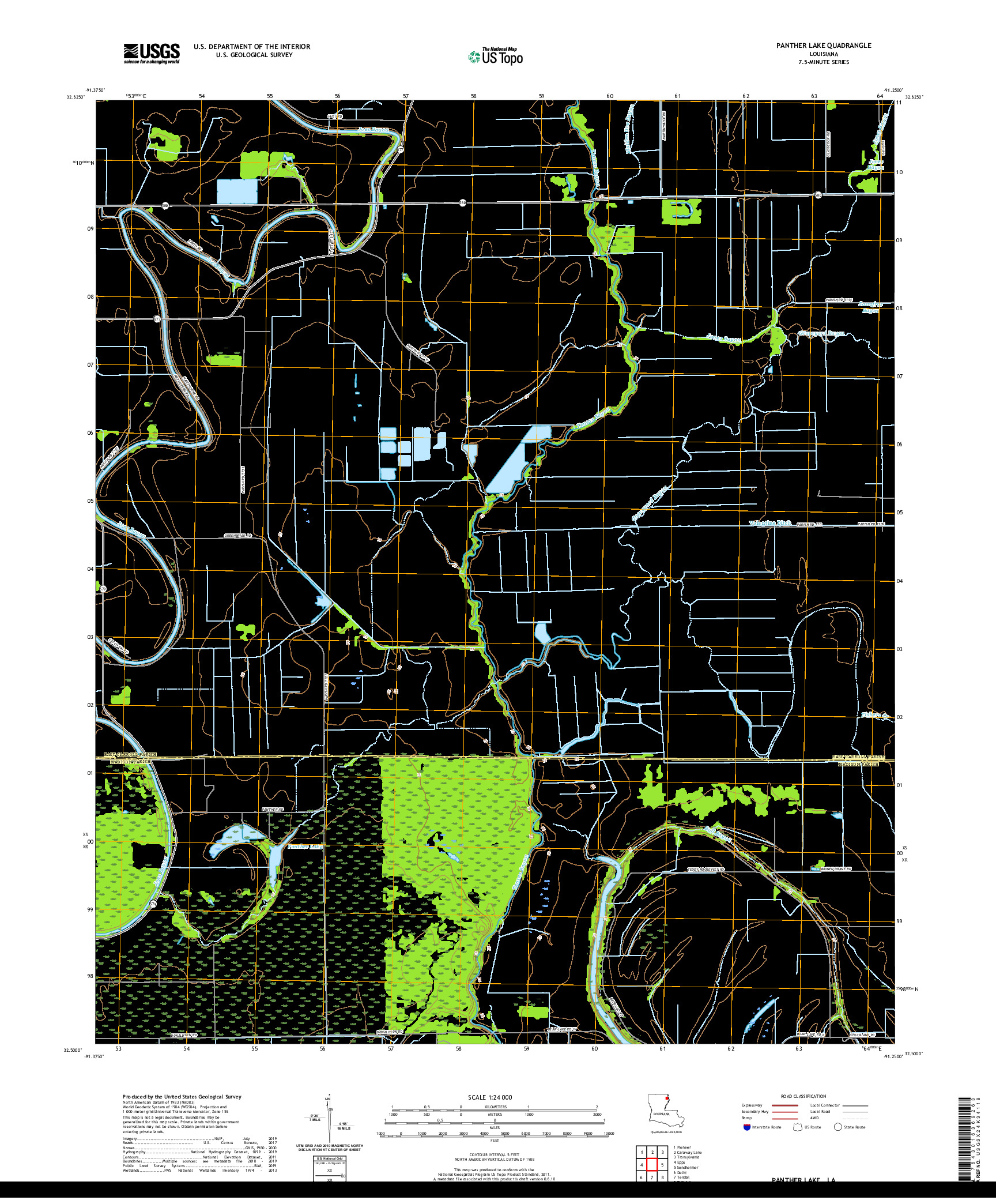 USGS US TOPO 7.5-MINUTE MAP FOR PANTHER LAKE, LA 2020