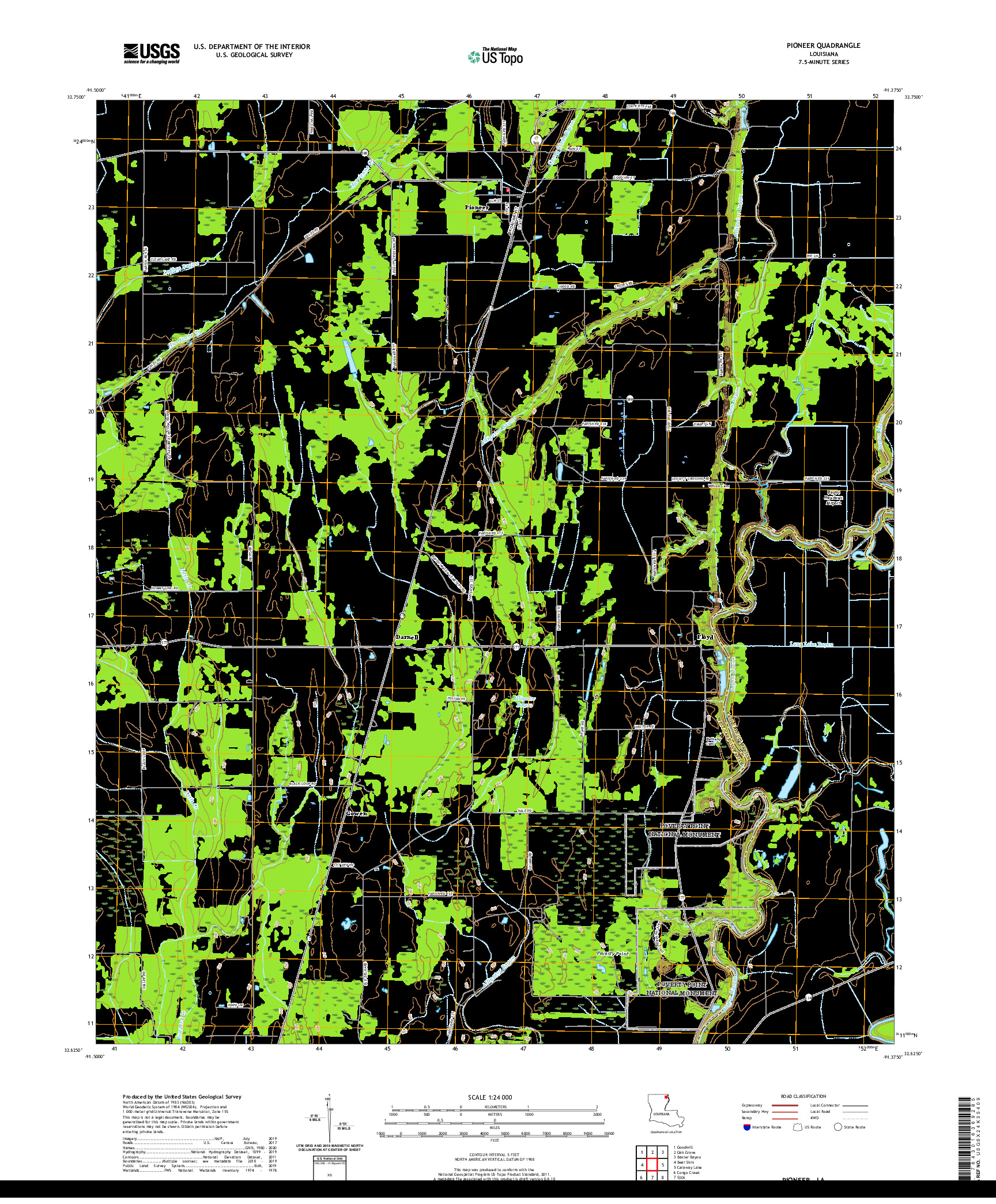 USGS US TOPO 7.5-MINUTE MAP FOR PIONEER, LA 2020