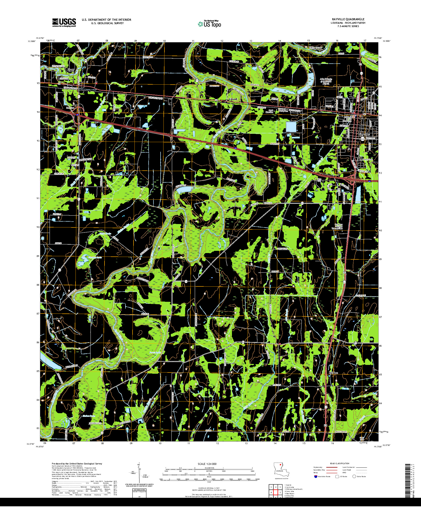USGS US TOPO 7.5-MINUTE MAP FOR RAYVILLE, LA 2020