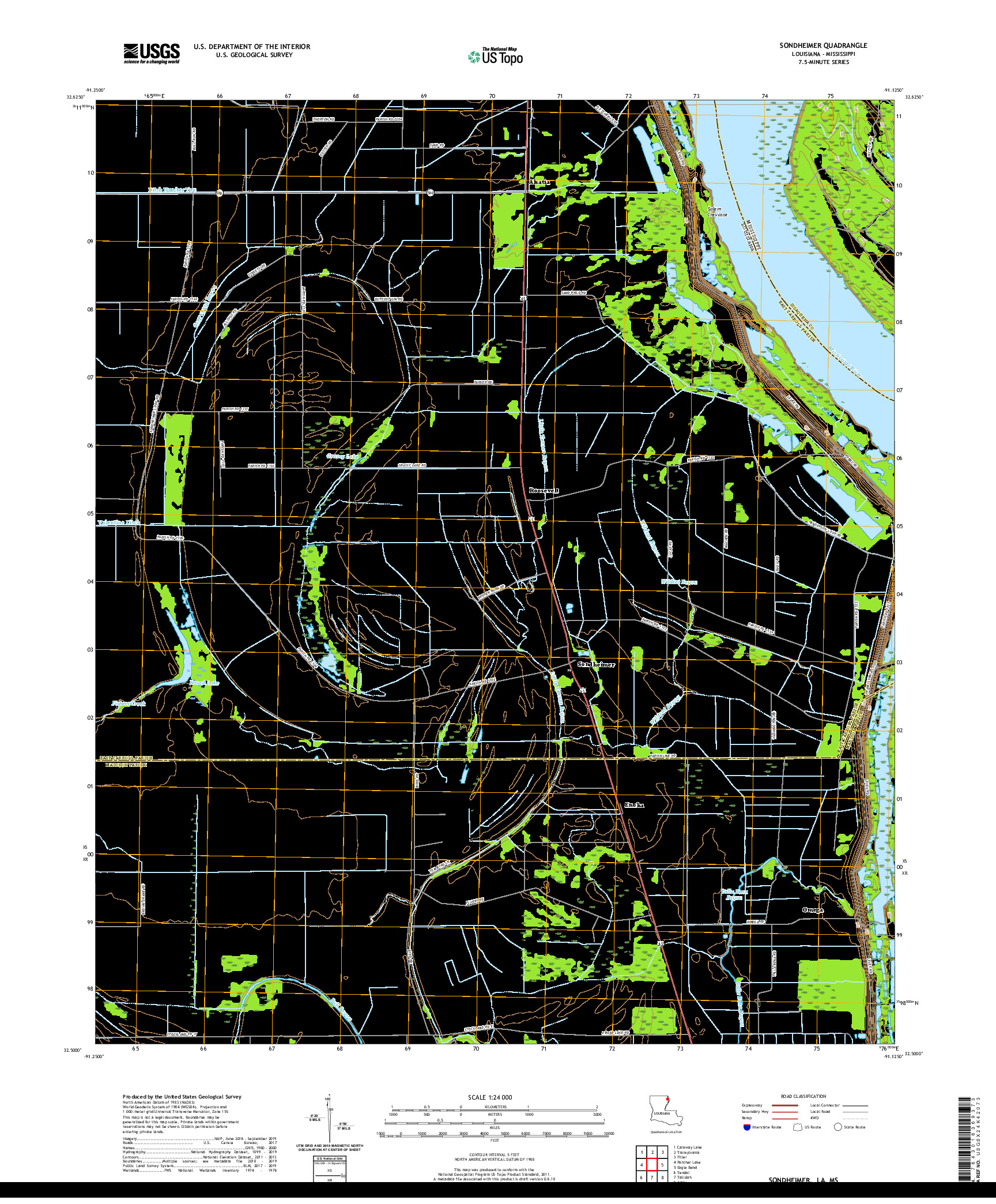 USGS US TOPO 7.5-MINUTE MAP FOR SONDHEIMER, LA,MS 2020
