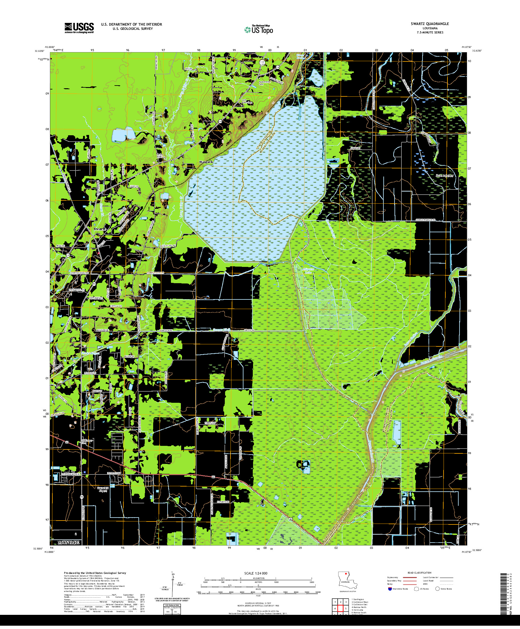 USGS US TOPO 7.5-MINUTE MAP FOR SWARTZ, LA 2020