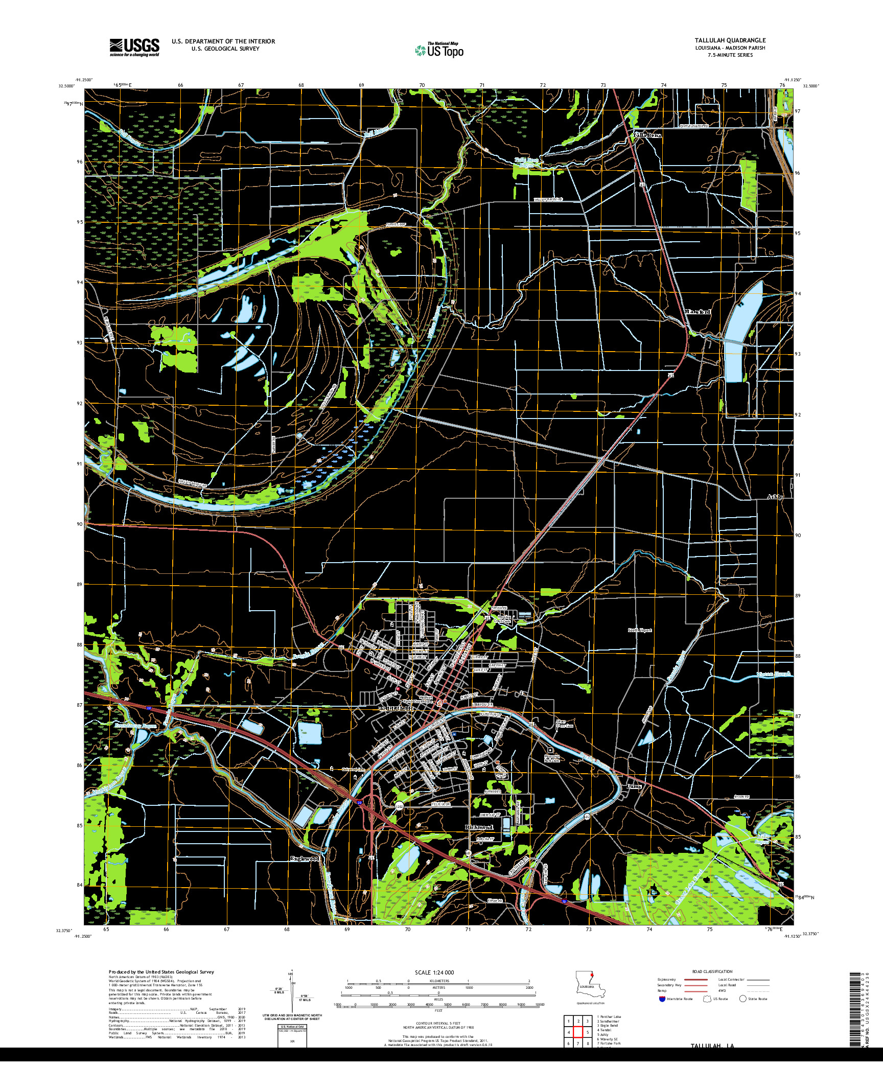 USGS US TOPO 7.5-MINUTE MAP FOR TALLULAH, LA 2020