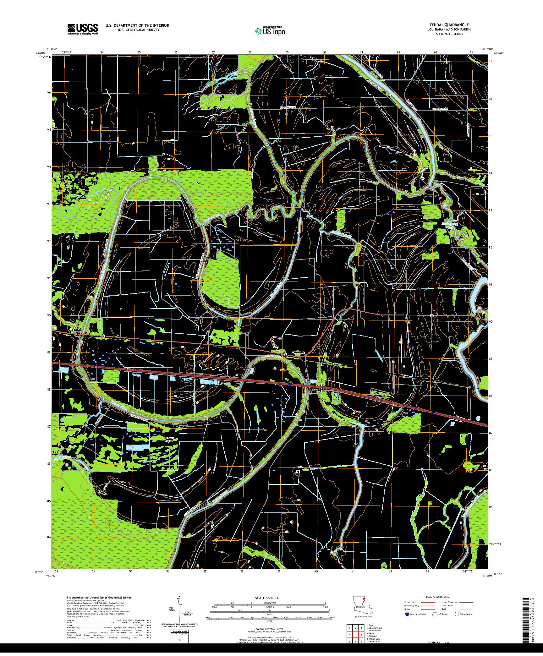 USGS US TOPO 7.5-MINUTE MAP FOR TENDAL, LA 2020
