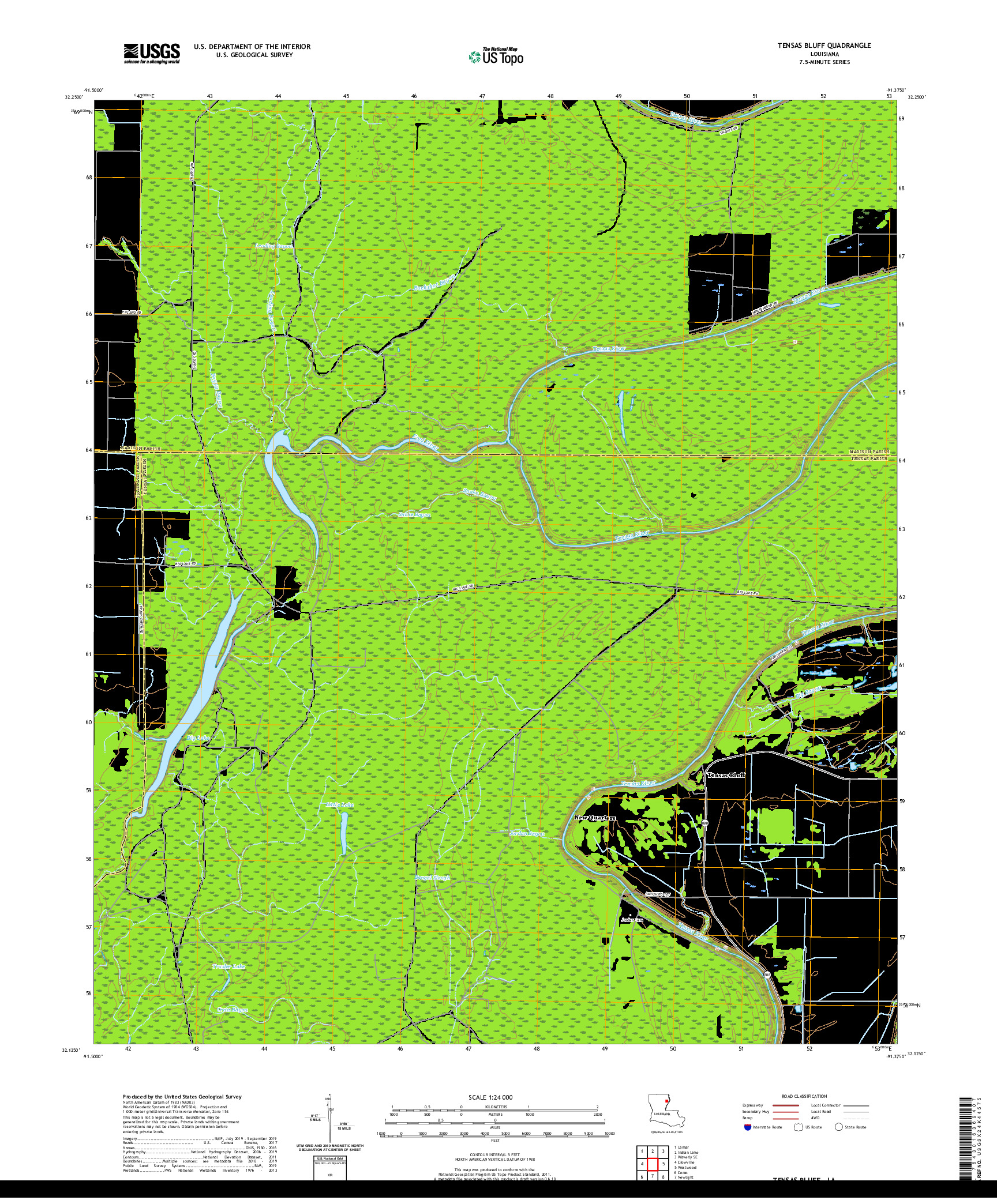 USGS US TOPO 7.5-MINUTE MAP FOR TENSAS BLUFF, LA 2020