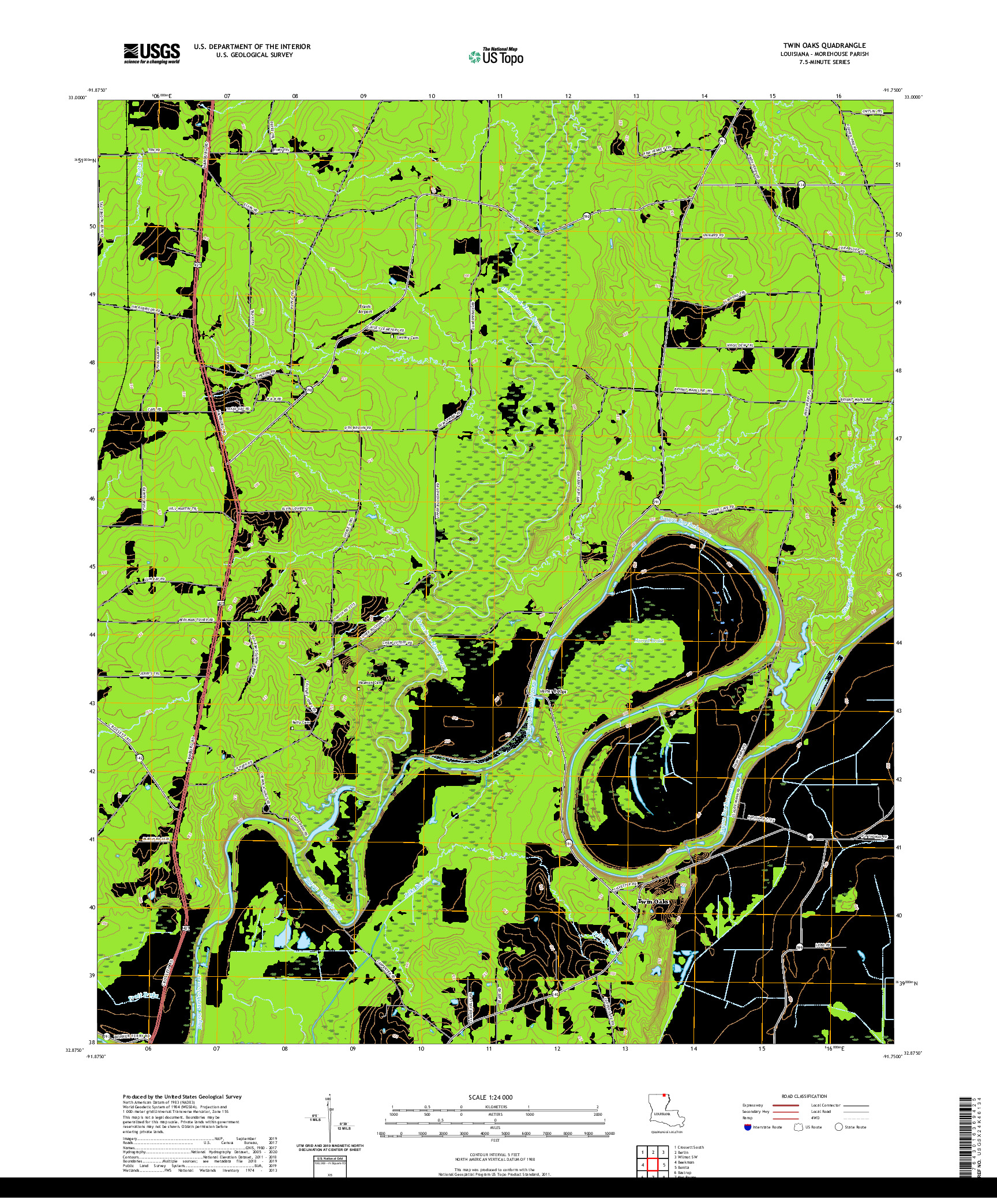 USGS US TOPO 7.5-MINUTE MAP FOR TWIN OAKS, LA 2020