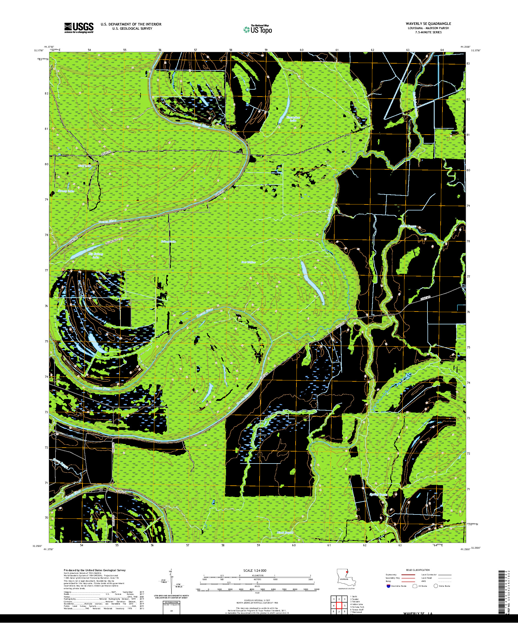 USGS US TOPO 7.5-MINUTE MAP FOR WAVERLY SE, LA 2020