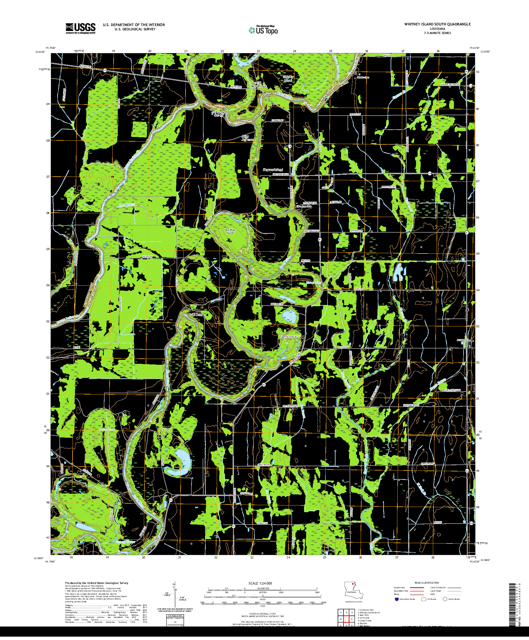 USGS US TOPO 7.5-MINUTE MAP FOR WHITNEY ISLAND SOUTH, LA 2020