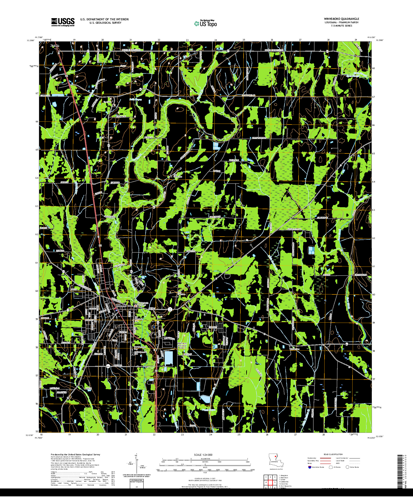 USGS US TOPO 7.5-MINUTE MAP FOR WINNSBORO, LA 2020