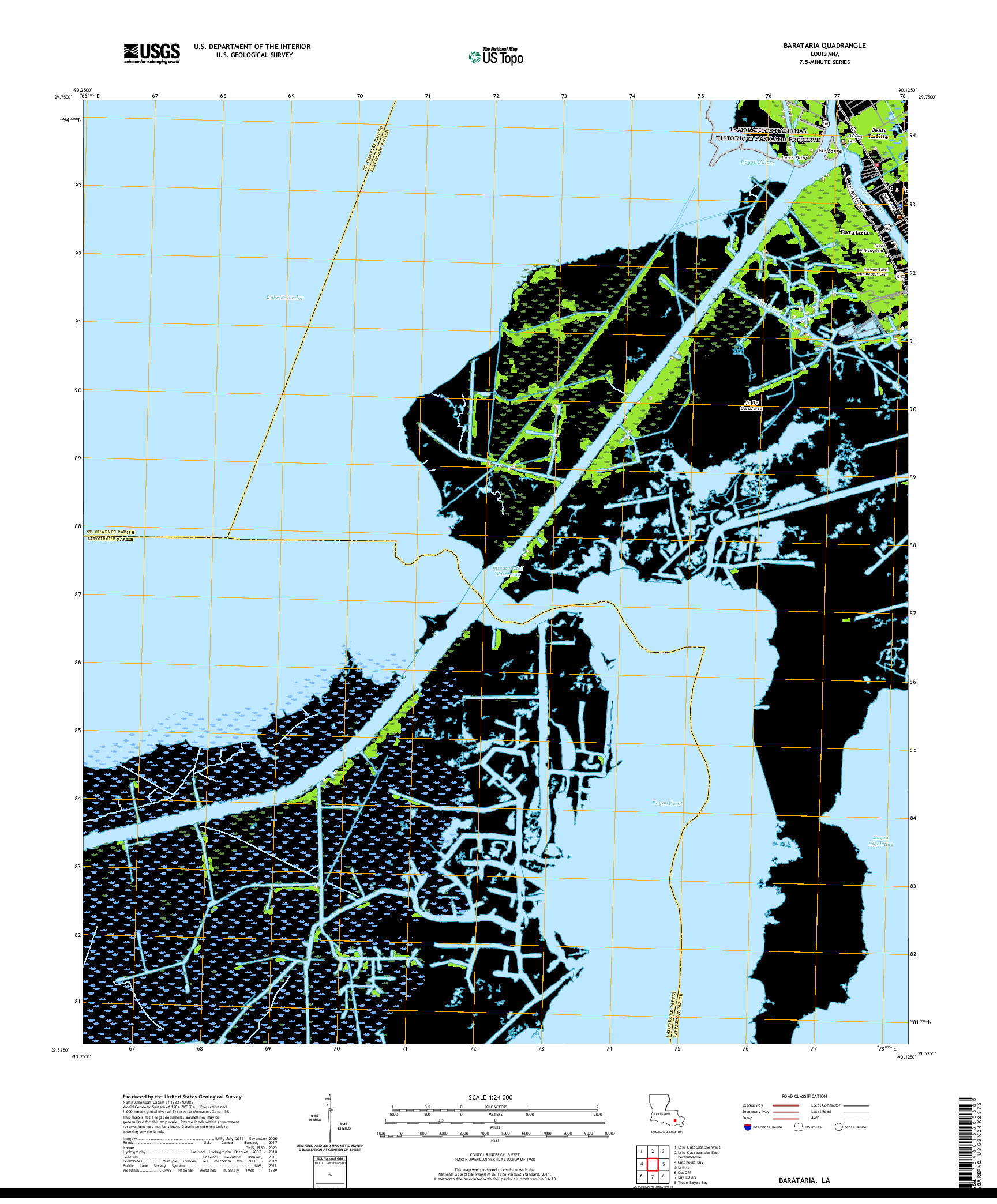 USGS US TOPO 7.5-MINUTE MAP FOR BARATARIA, LA 2020
