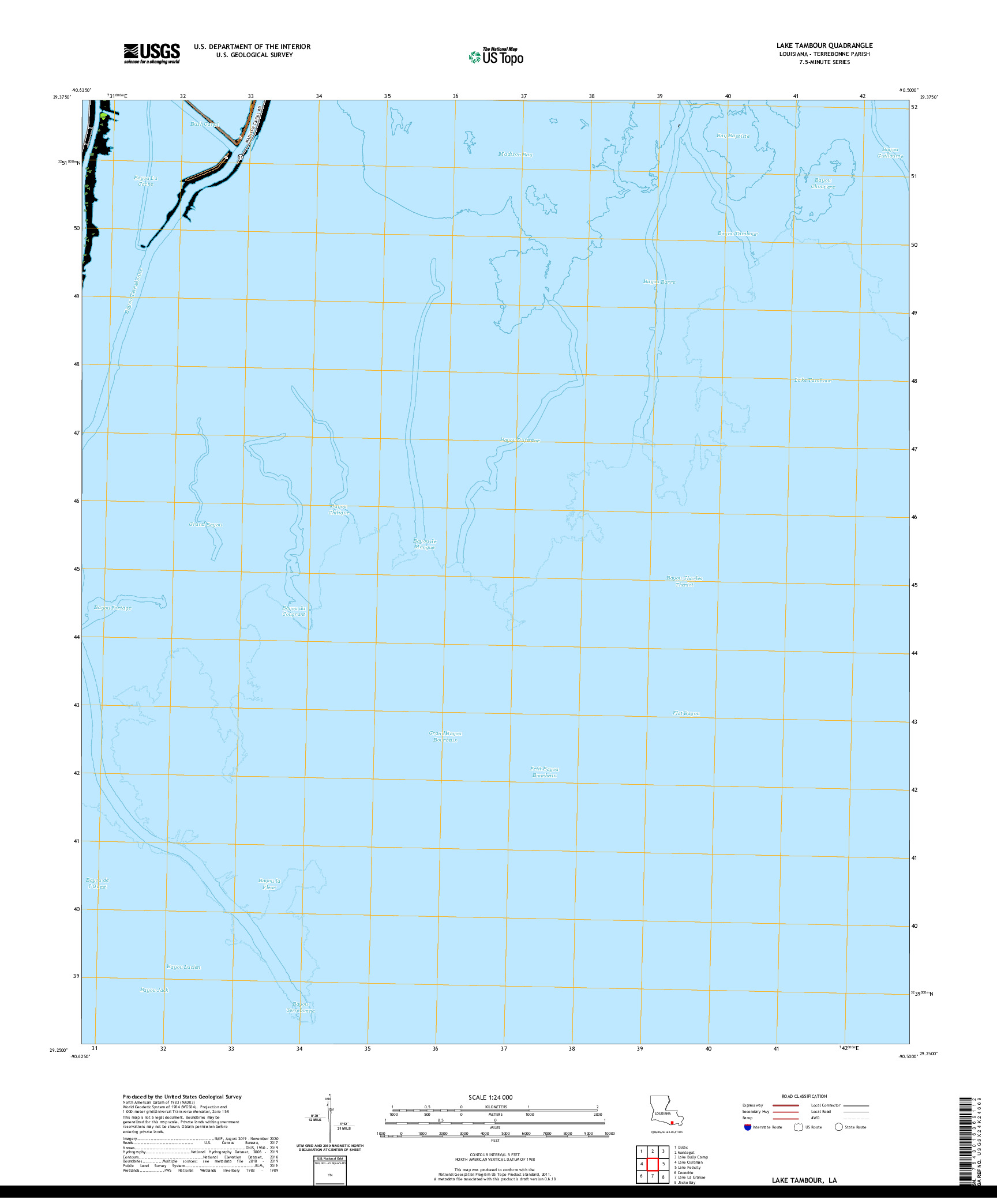USGS US TOPO 7.5-MINUTE MAP FOR LAKE TAMBOUR, LA 2020