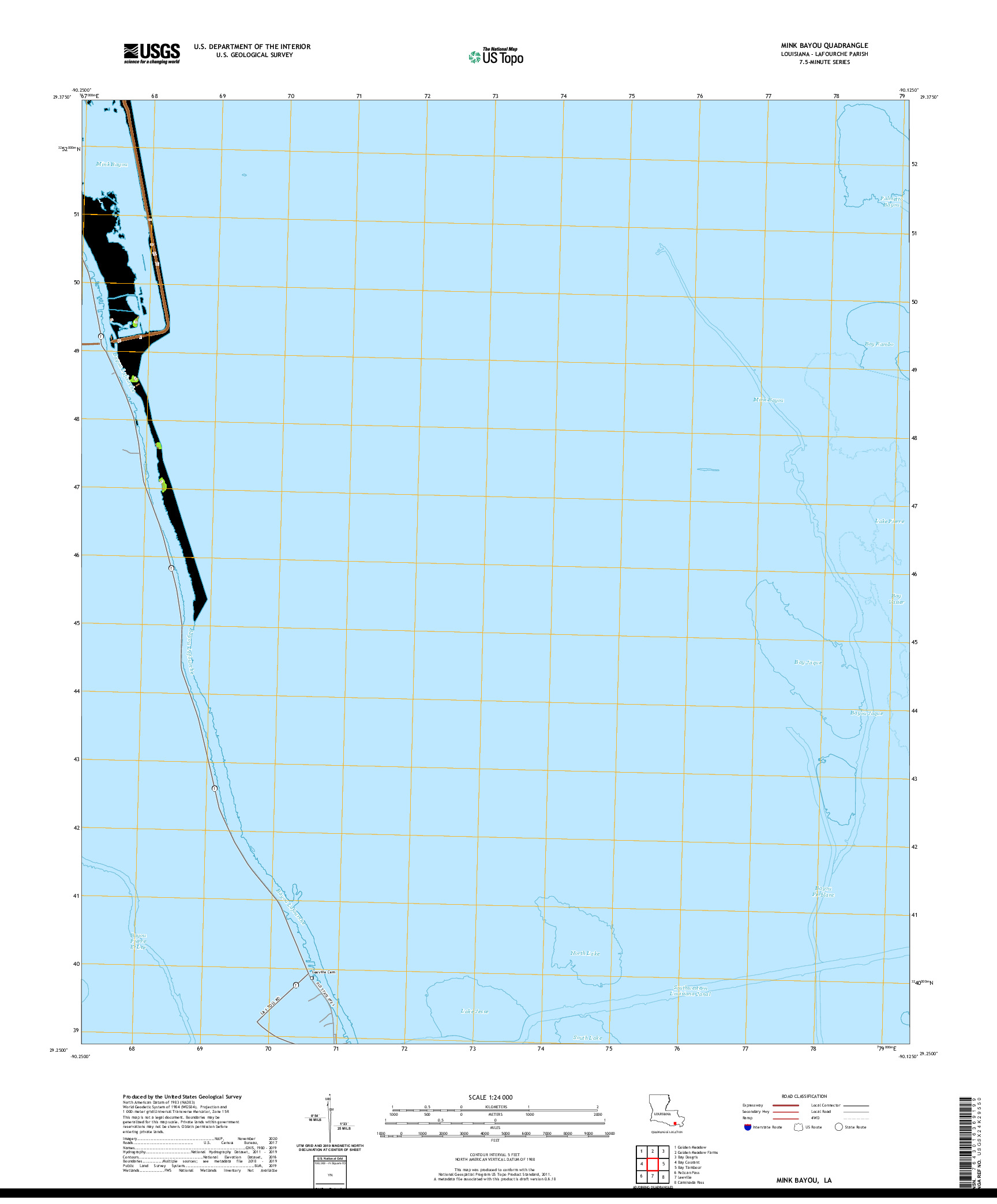 USGS US TOPO 7.5-MINUTE MAP FOR MINK BAYOU, LA 2020