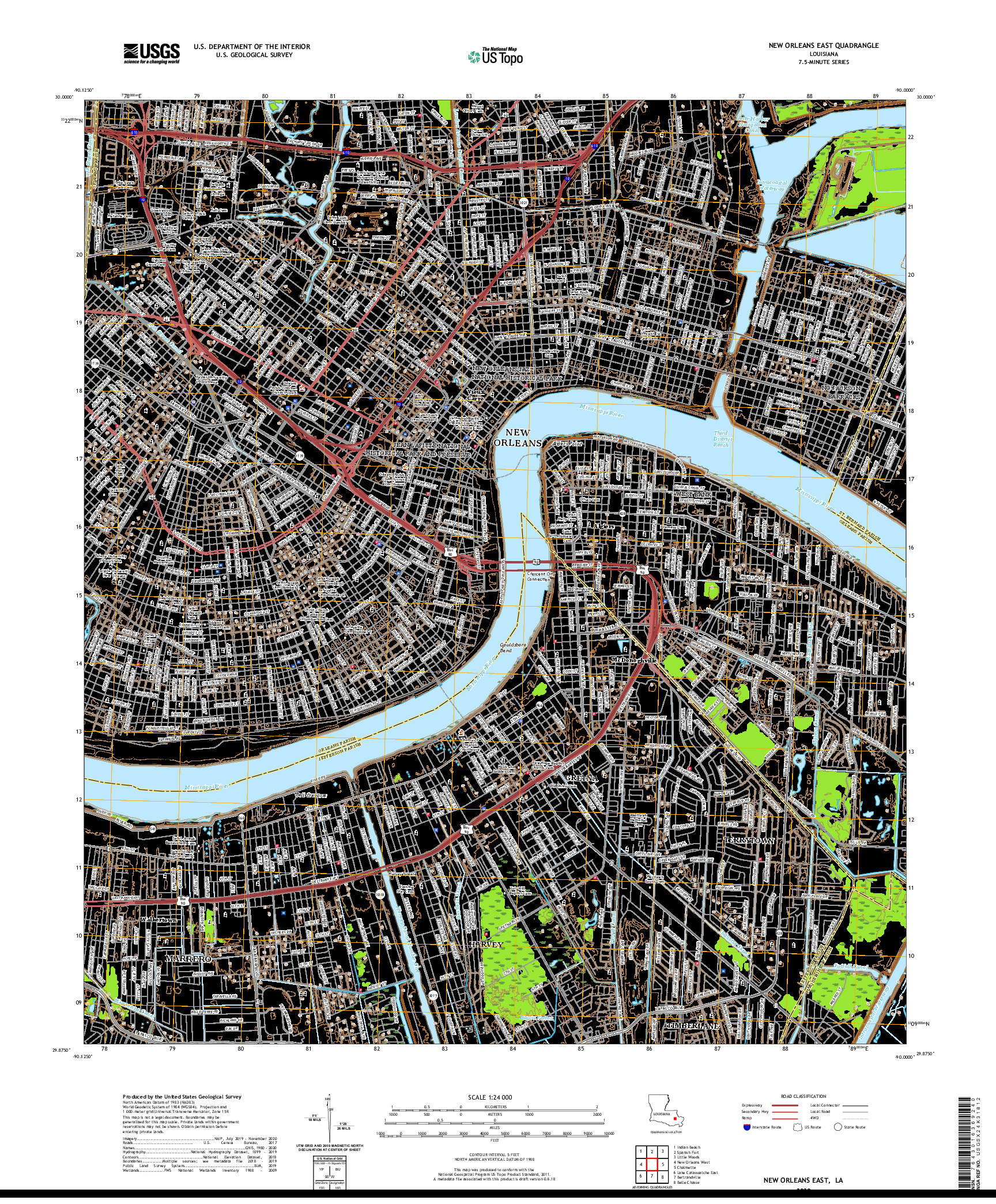 USGS US TOPO 7.5-MINUTE MAP FOR NEW ORLEANS EAST, LA 2020