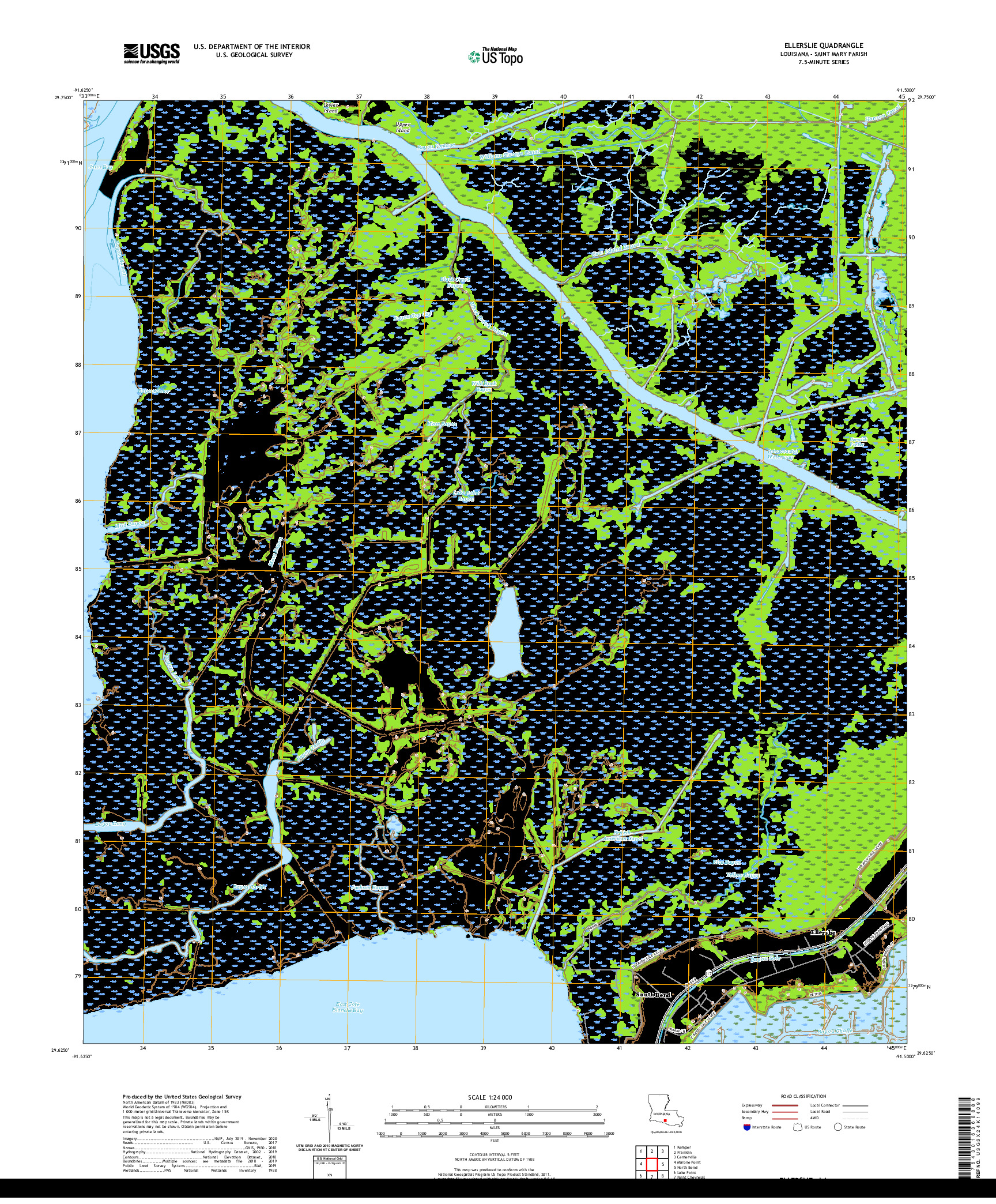 USGS US TOPO 7.5-MINUTE MAP FOR ELLERSLIE, LA 2020