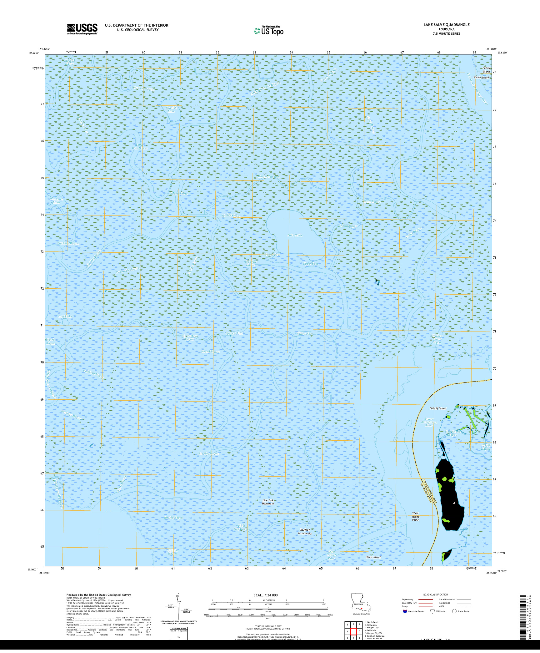 USGS US TOPO 7.5-MINUTE MAP FOR LAKE SALVE, LA 2020