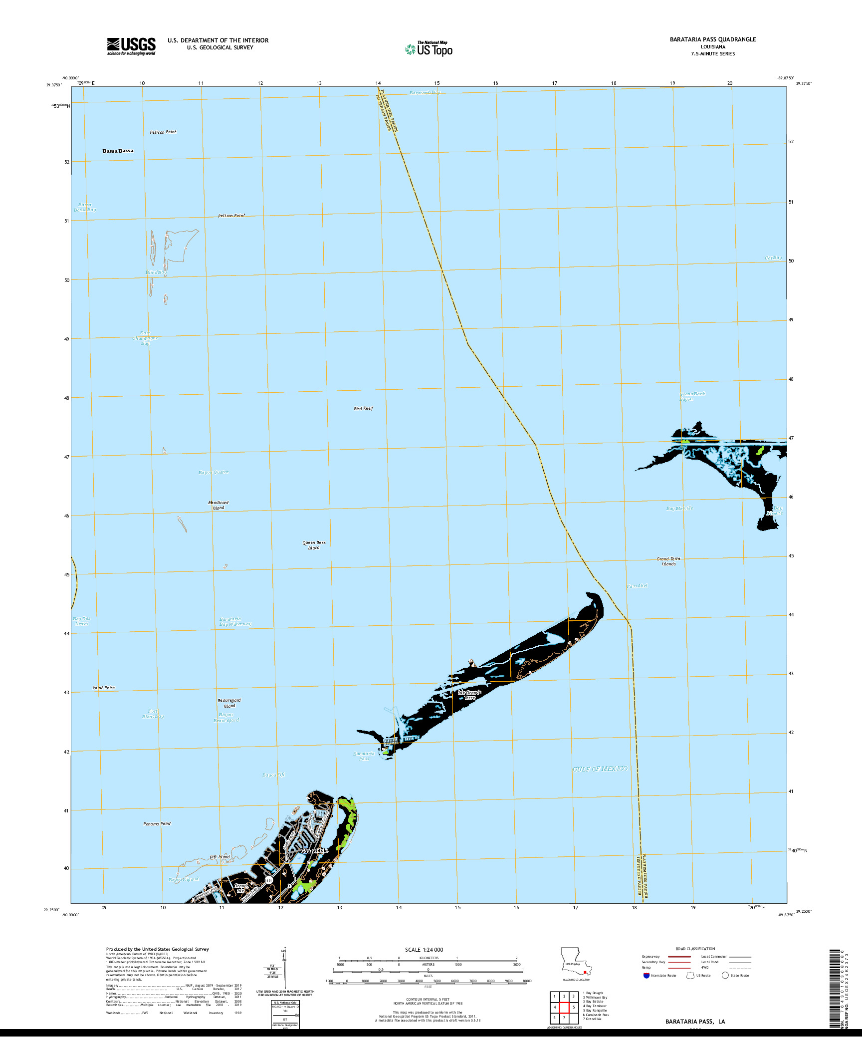 USGS US TOPO 7.5-MINUTE MAP FOR BARATARIA PASS, LA 2020