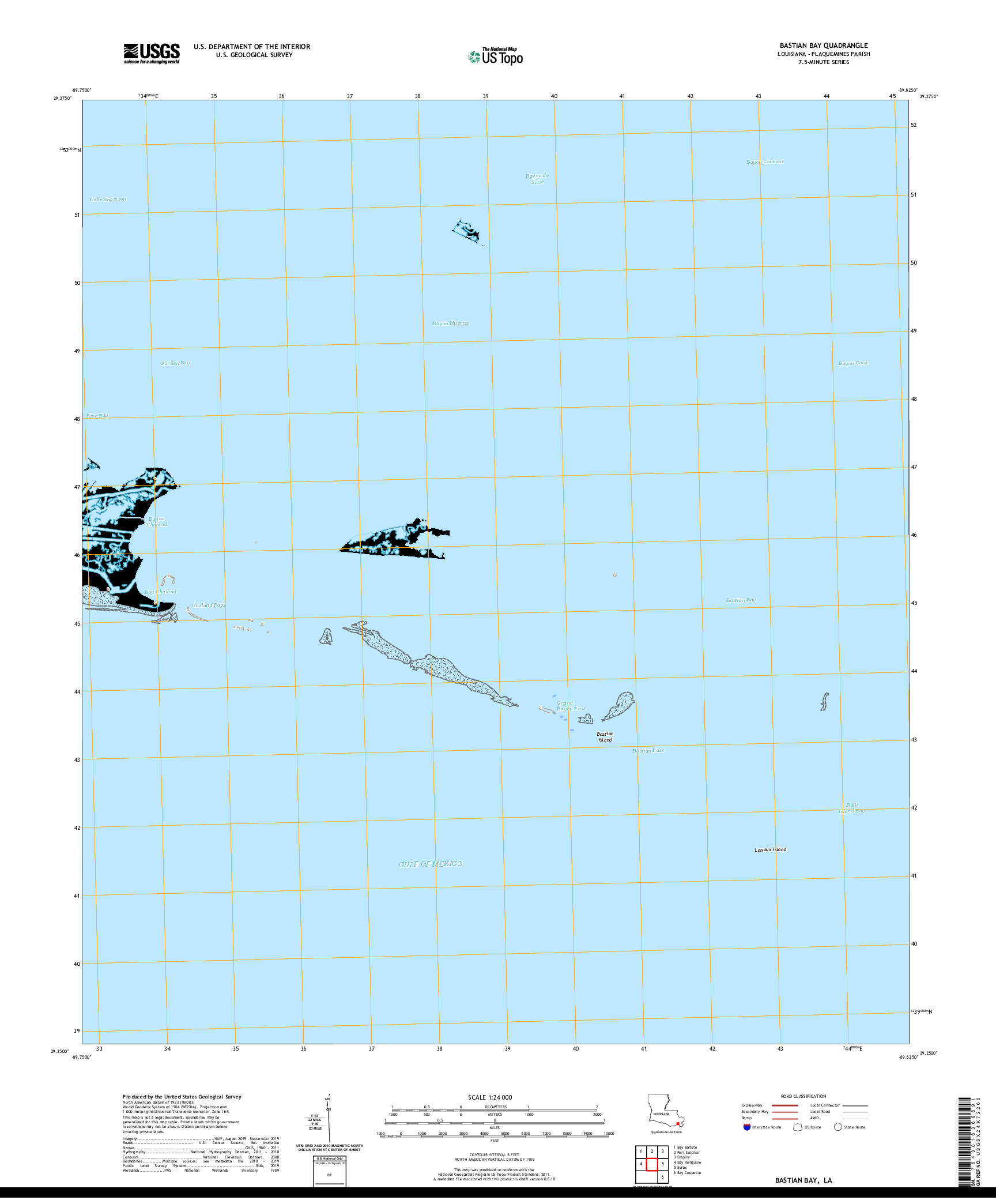USGS US TOPO 7.5-MINUTE MAP FOR BASTIAN BAY, LA 2020