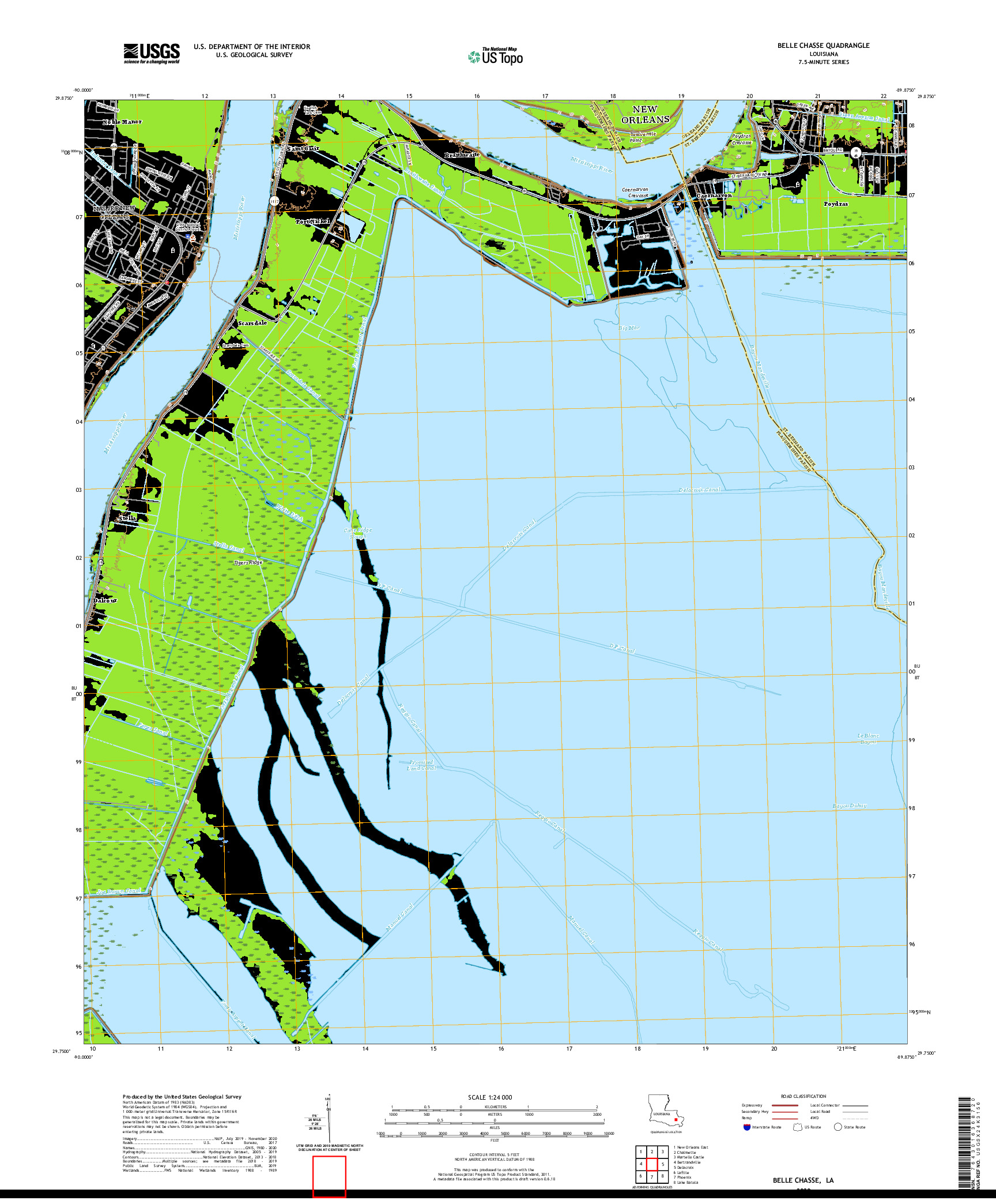 USGS US TOPO 7.5-MINUTE MAP FOR BELLE CHASSE, LA 2020