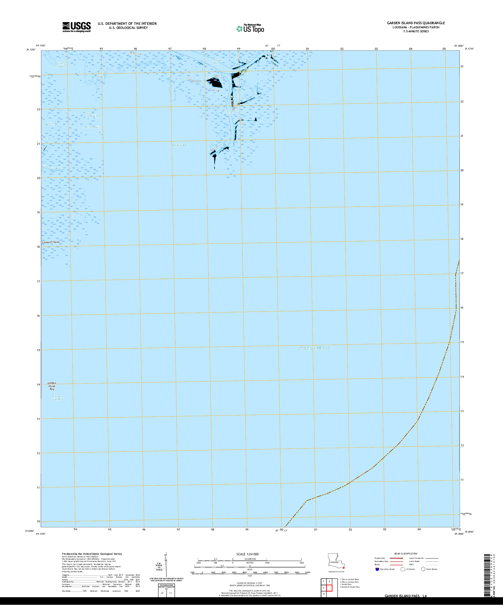 USGS US TOPO 7.5-MINUTE MAP FOR GARDEN ISLAND PASS, LA 2020