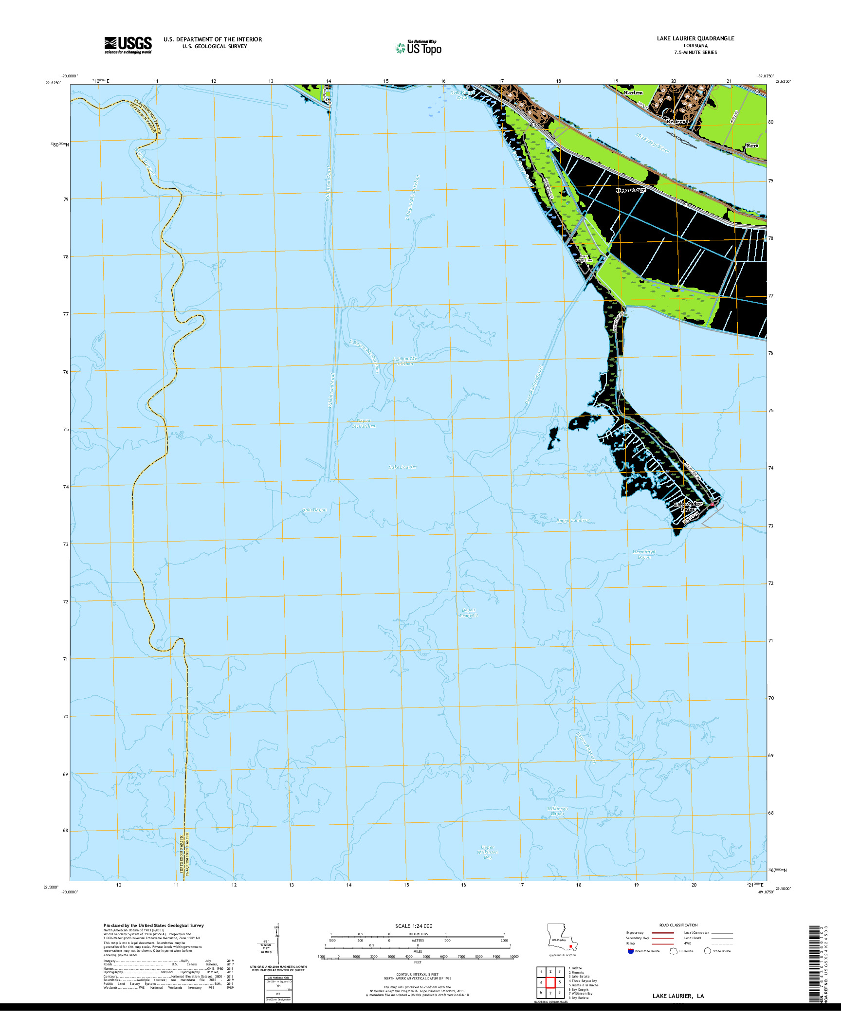 USGS US TOPO 7.5-MINUTE MAP FOR LAKE LAURIER, LA 2020