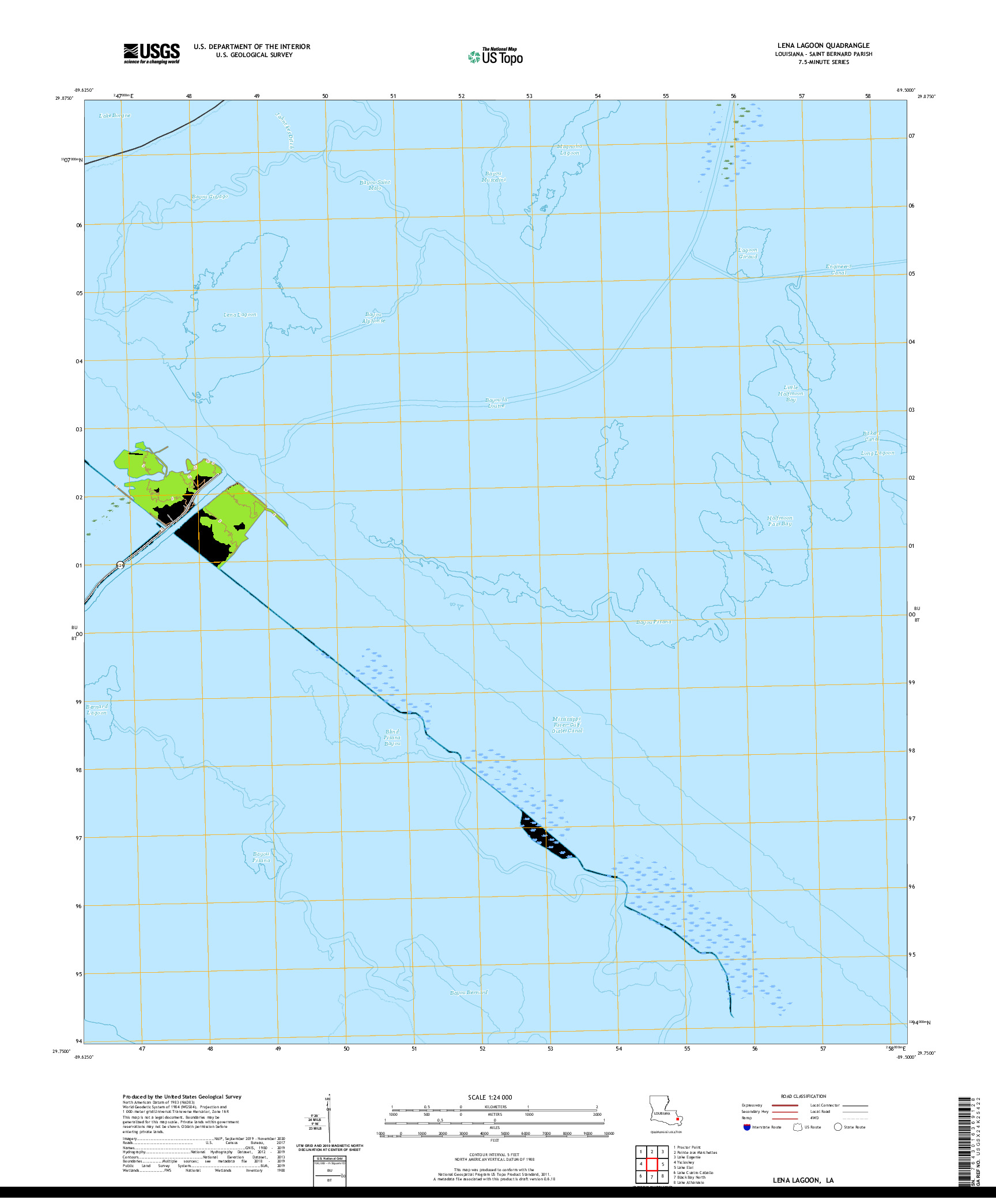 USGS US TOPO 7.5-MINUTE MAP FOR LENA LAGOON, LA 2020