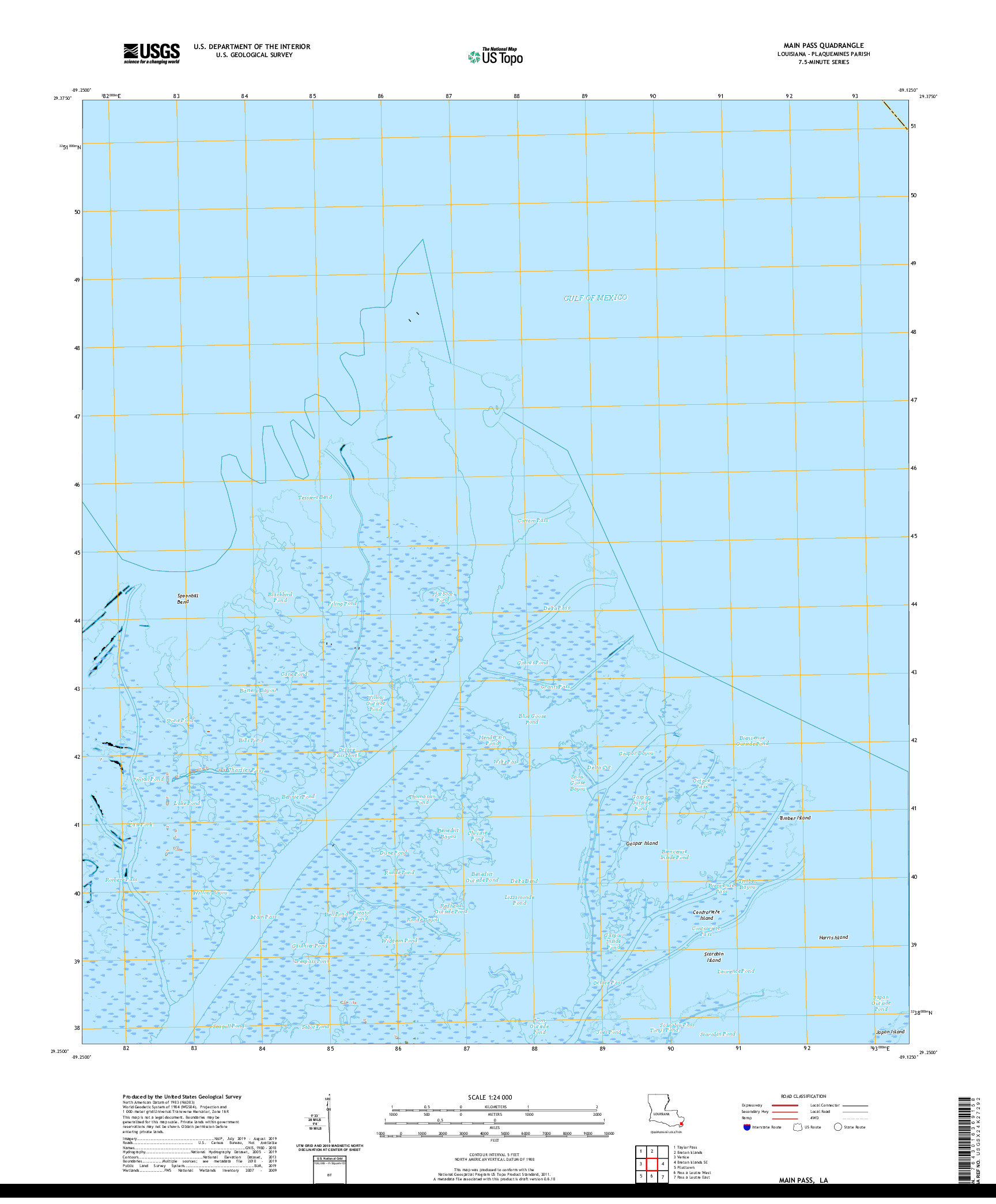 USGS US TOPO 7.5-MINUTE MAP FOR MAIN PASS, LA 2020