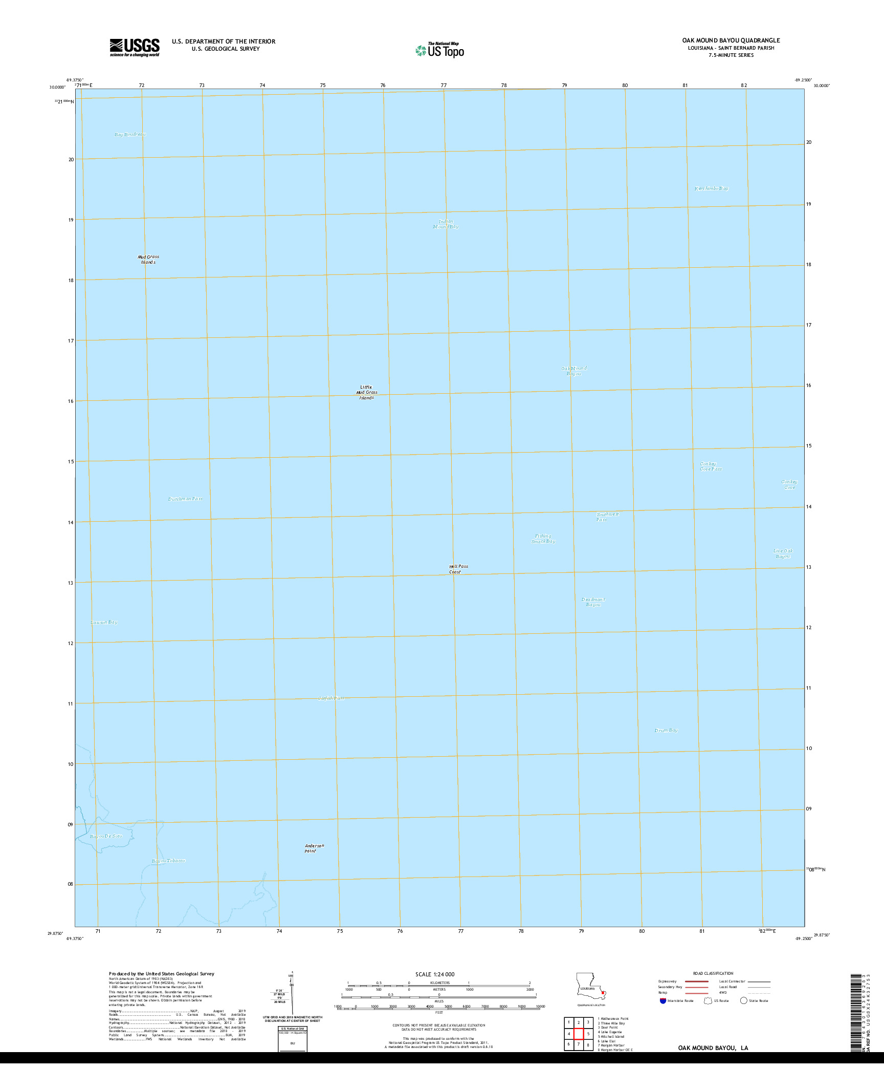 USGS US TOPO 7.5-MINUTE MAP FOR OAK MOUND BAYOU, LA 2020