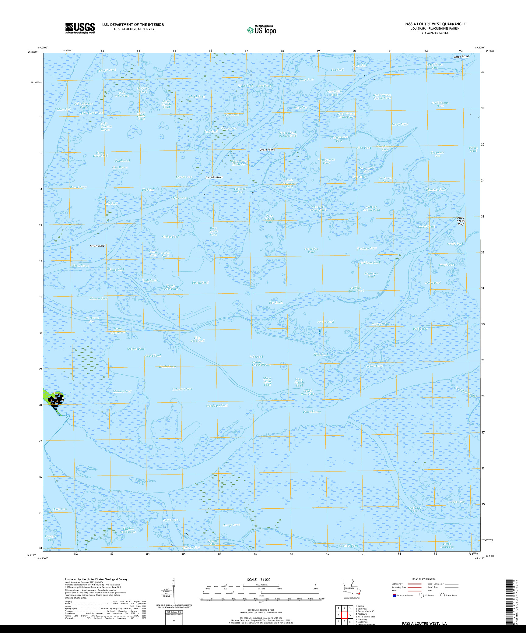 USGS US TOPO 7.5-MINUTE MAP FOR PASS A LOUTRE WEST, LA 2020
