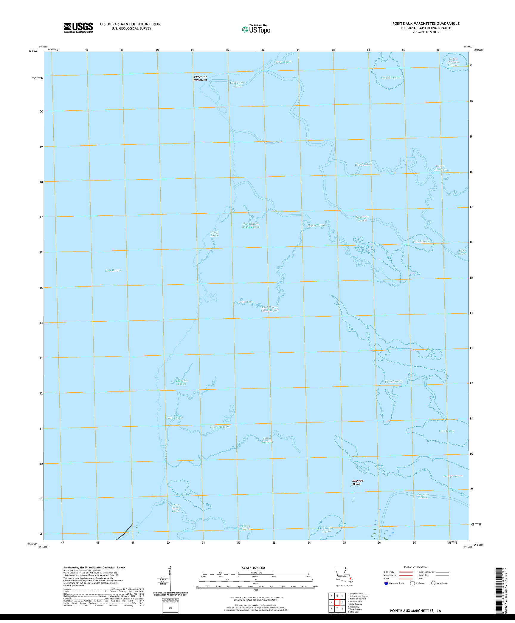 USGS US TOPO 7.5-MINUTE MAP FOR POINTE AUX MARCHETTES, LA 2020