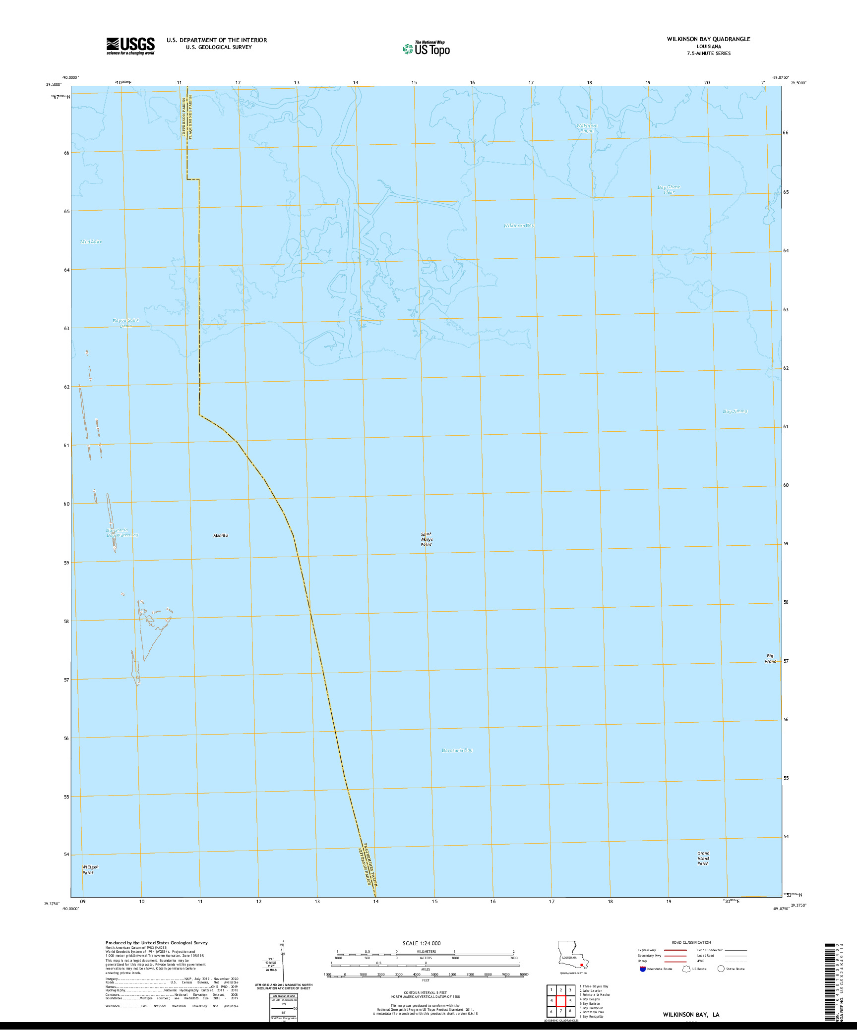 USGS US TOPO 7.5-MINUTE MAP FOR WILKINSON BAY, LA 2020