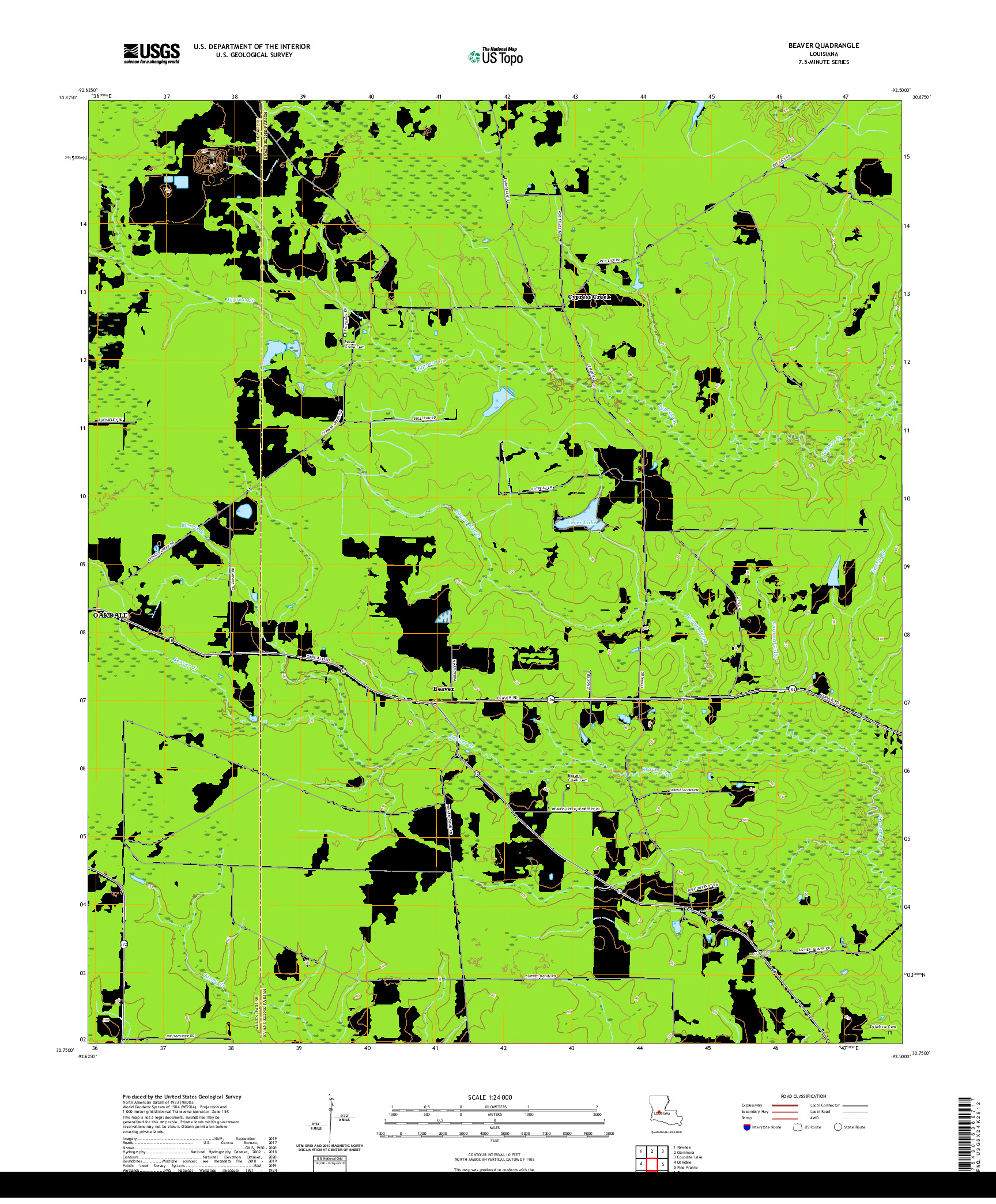 USGS US TOPO 7.5-MINUTE MAP FOR BEAVER, LA 2020