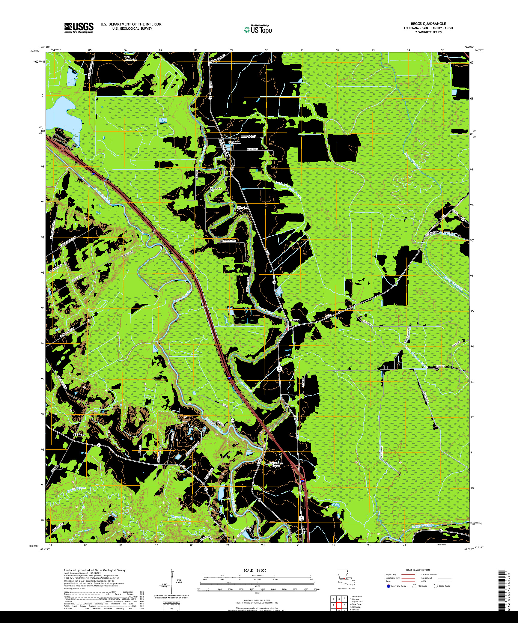 USGS US TOPO 7.5-MINUTE MAP FOR BEGGS, LA 2020