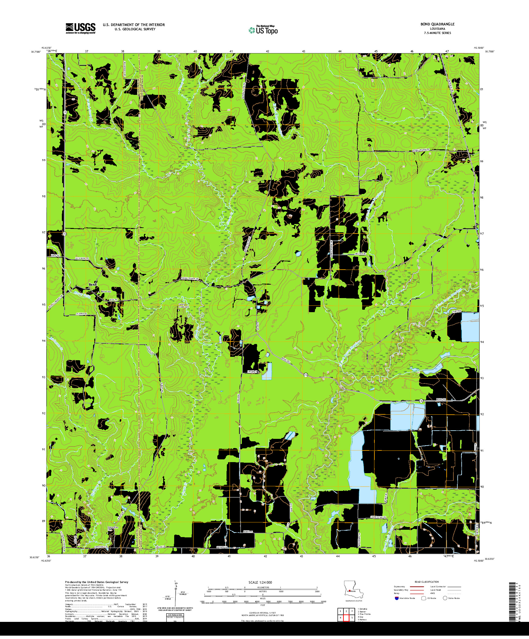 USGS US TOPO 7.5-MINUTE MAP FOR BOND, LA 2020