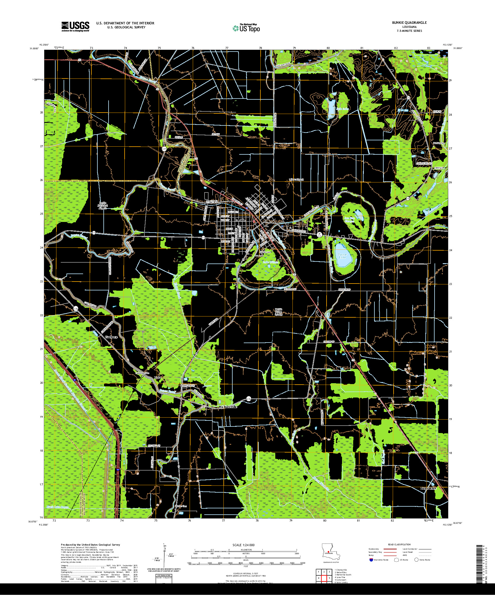 USGS US TOPO 7.5-MINUTE MAP FOR BUNKIE, LA 2020