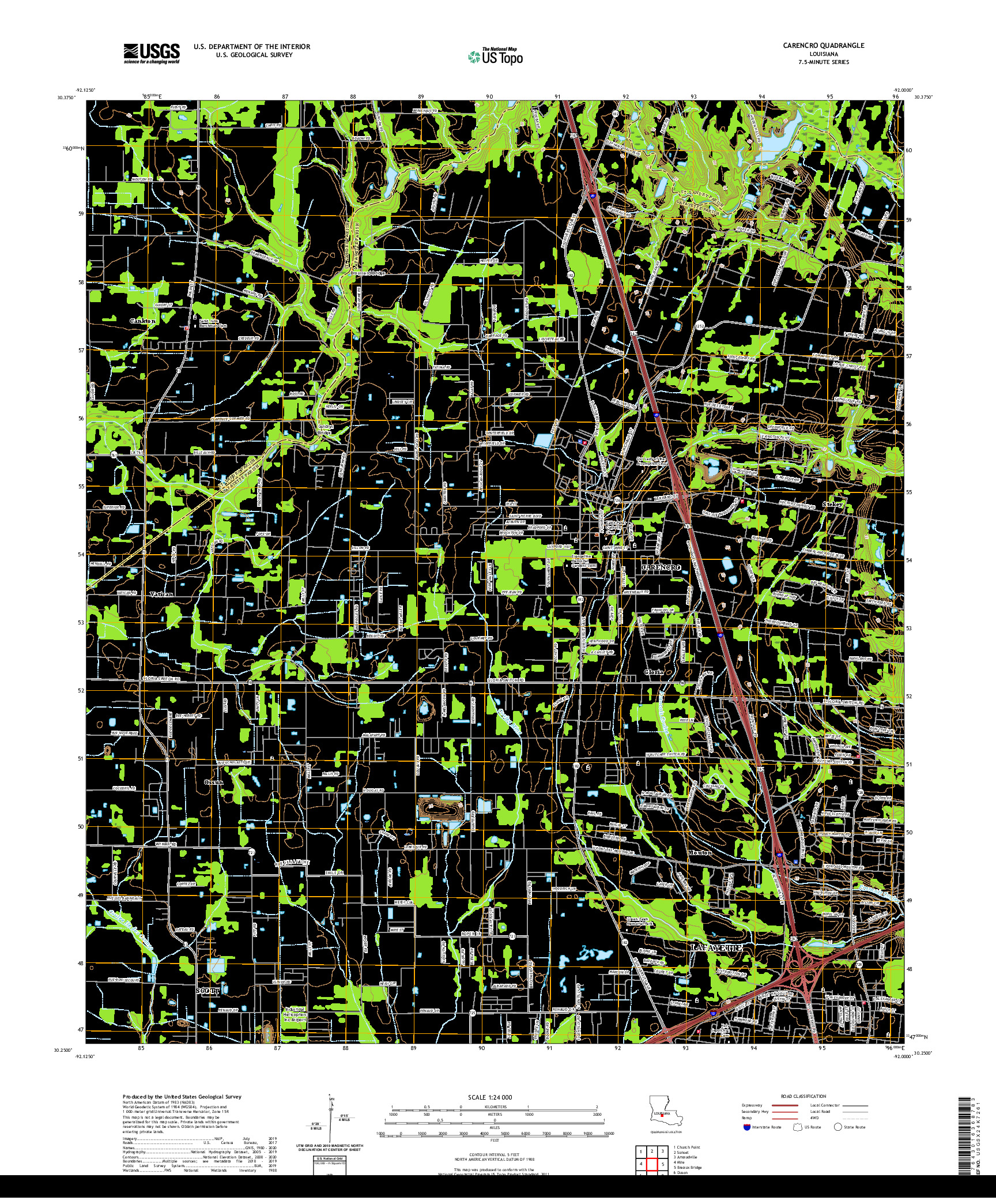 USGS US TOPO 7.5-MINUTE MAP FOR CARENCRO, LA 2020