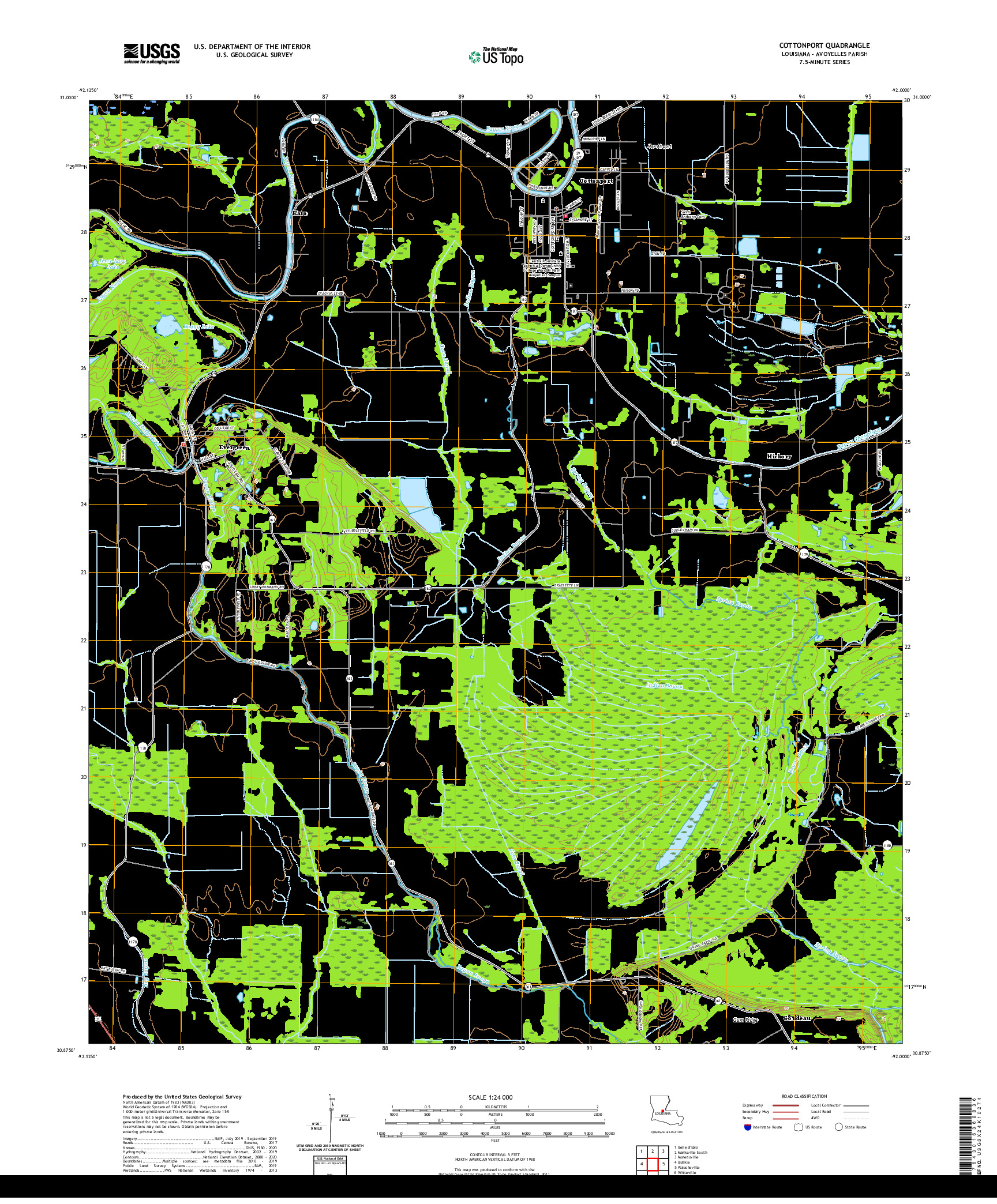 USGS US TOPO 7.5-MINUTE MAP FOR COTTONPORT, LA 2020