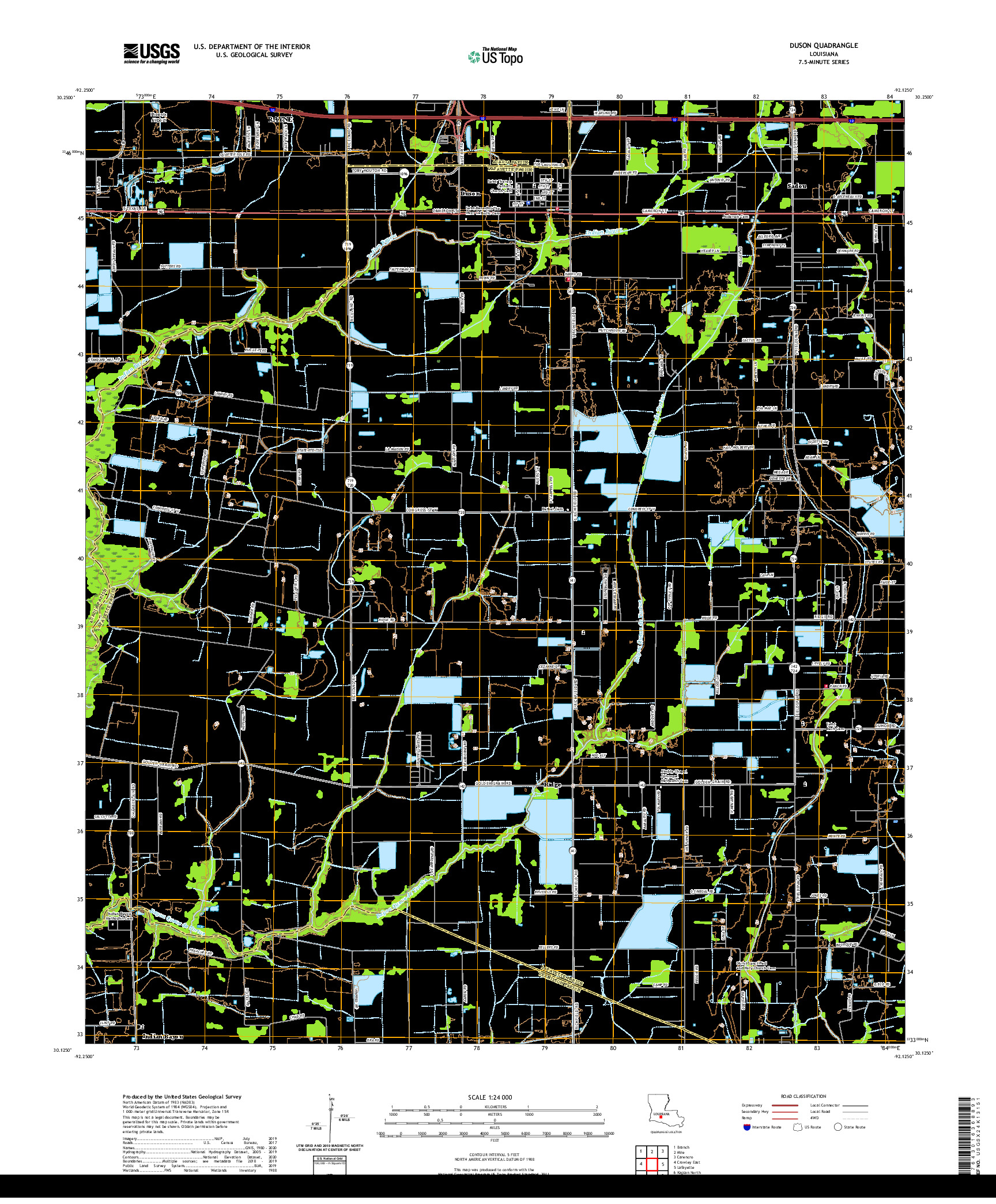 USGS US TOPO 7.5-MINUTE MAP FOR DUSON, LA 2020
