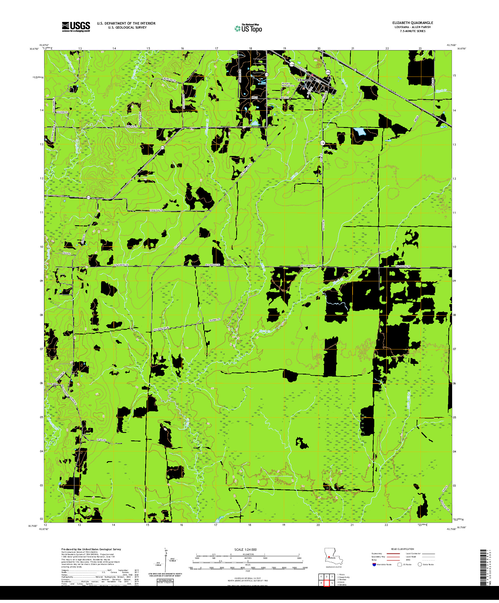 USGS US TOPO 7.5-MINUTE MAP FOR ELIZABETH, LA 2020