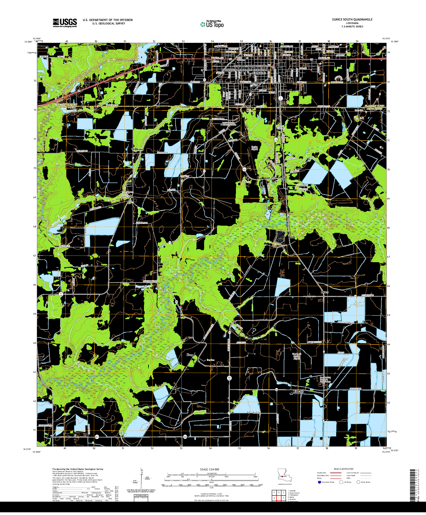 USGS US TOPO 7.5-MINUTE MAP FOR EUNICE SOUTH, LA 2020