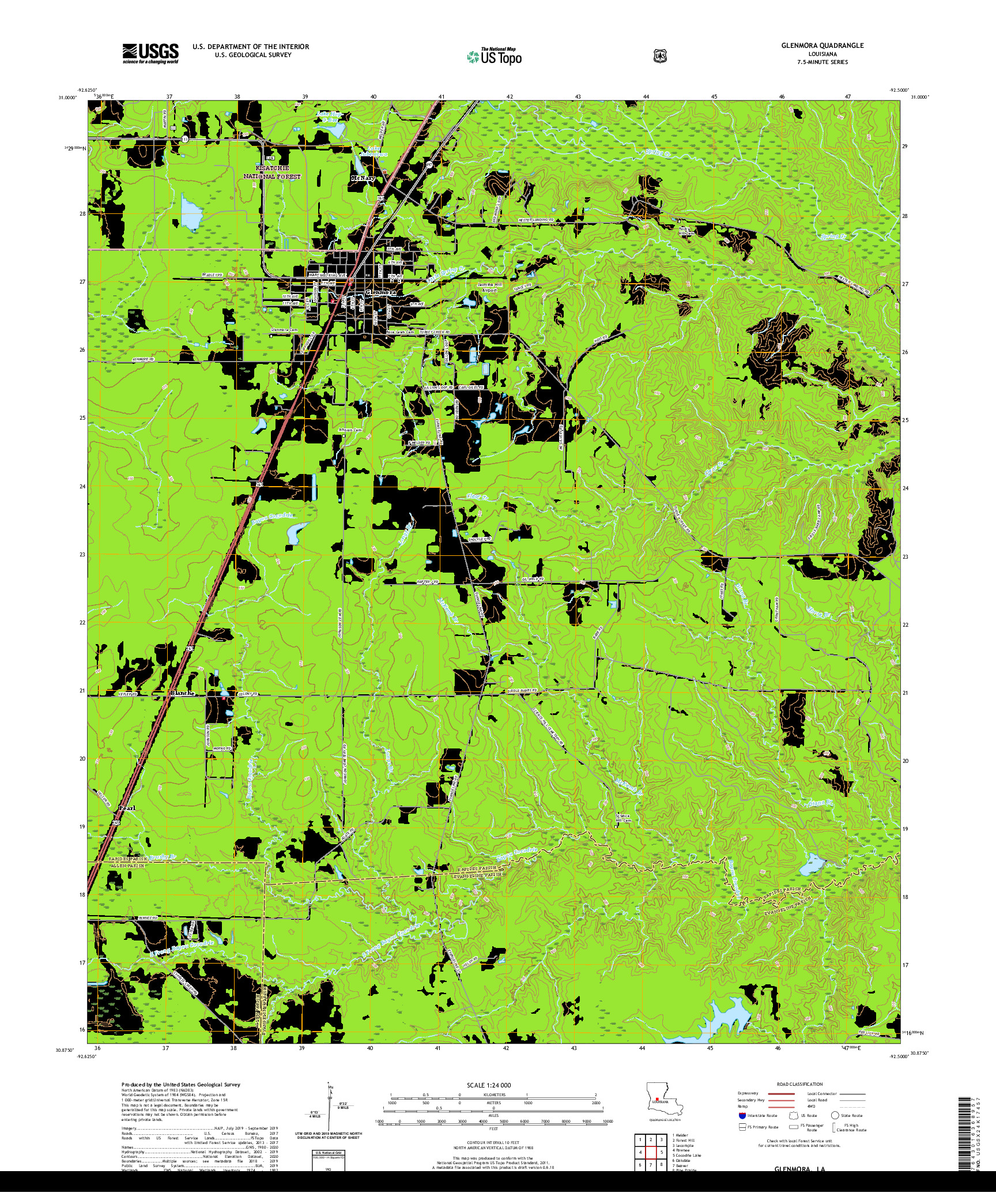 USGS US TOPO 7.5-MINUTE MAP FOR GLENMORA, LA 2020