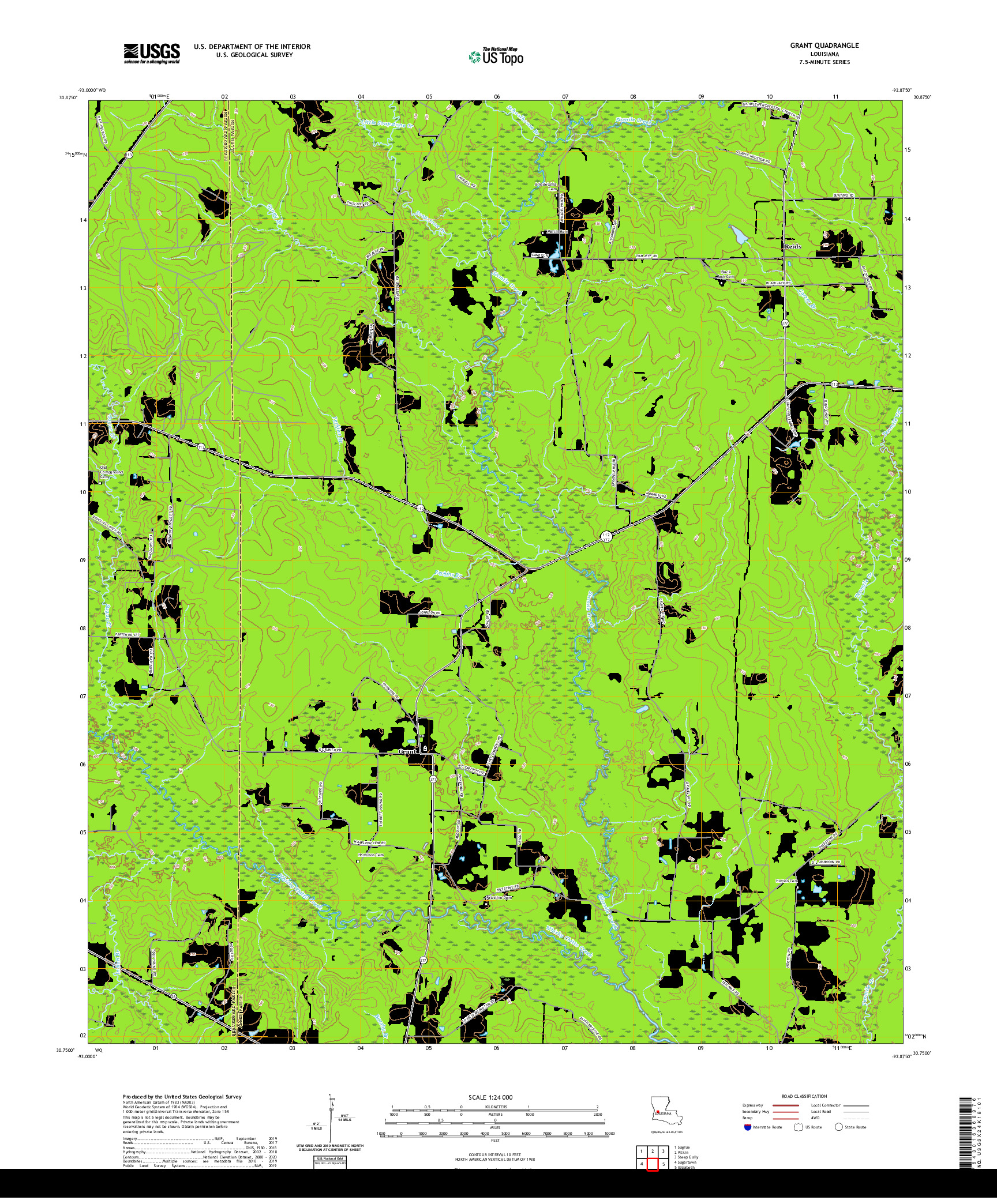 USGS US TOPO 7.5-MINUTE MAP FOR GRANT, LA 2020