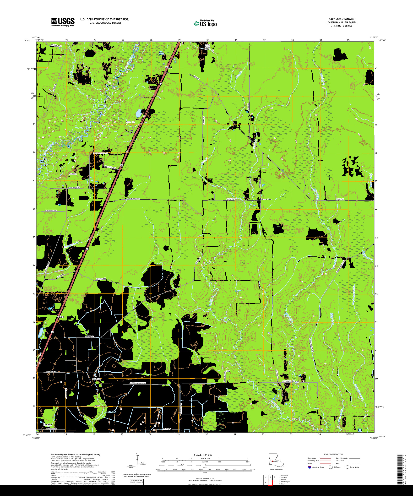 USGS US TOPO 7.5-MINUTE MAP FOR GUY, LA 2020