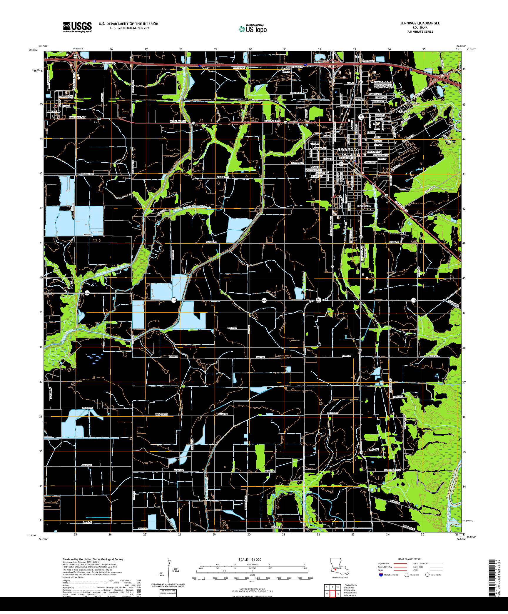 USGS US TOPO 7.5-MINUTE MAP FOR JENNINGS, LA 2020