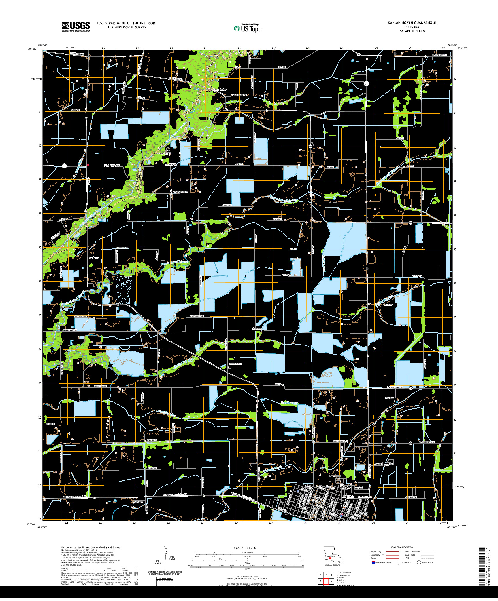 USGS US TOPO 7.5-MINUTE MAP FOR KAPLAN NORTH, LA 2020