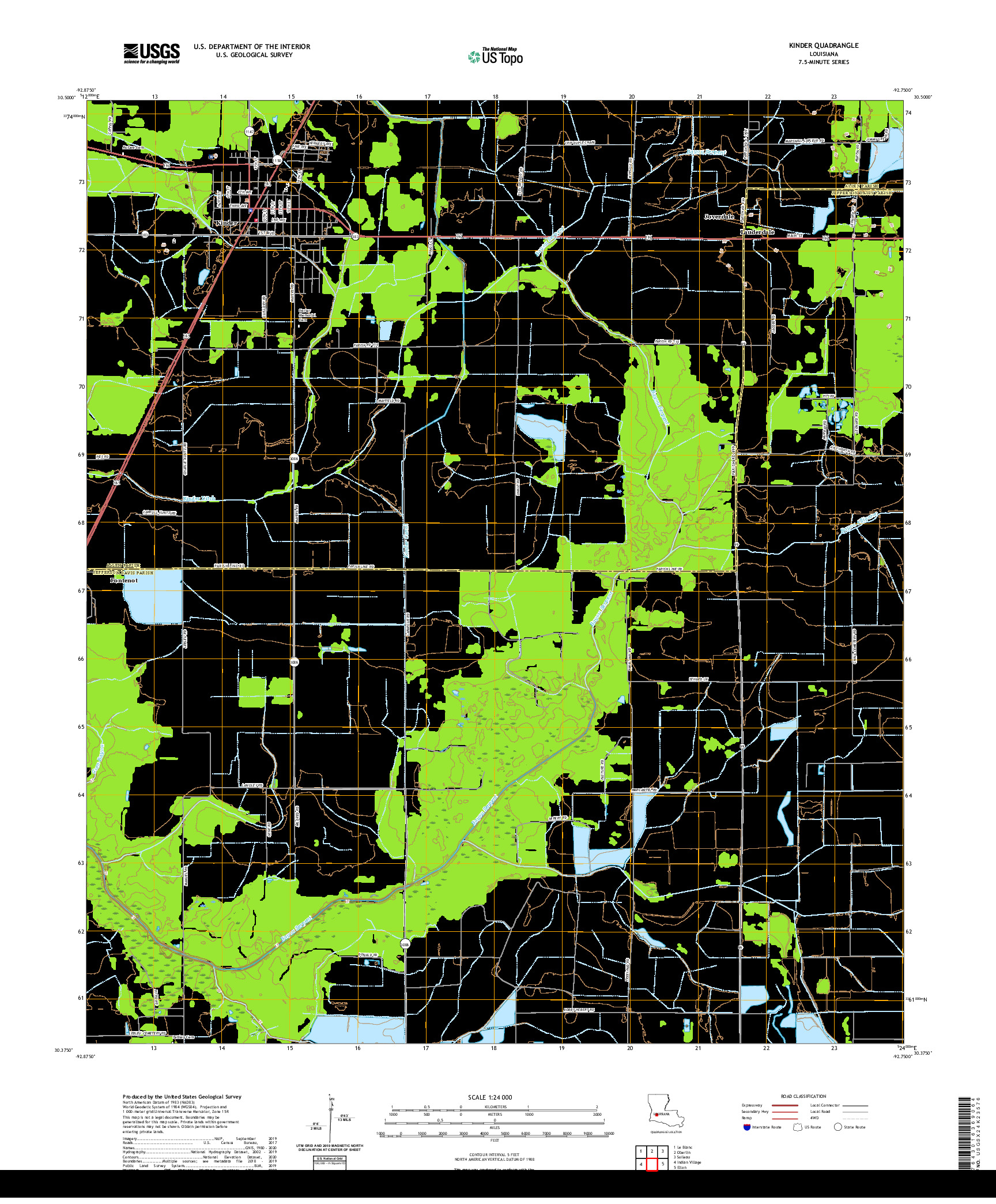 USGS US TOPO 7.5-MINUTE MAP FOR KINDER, LA 2020