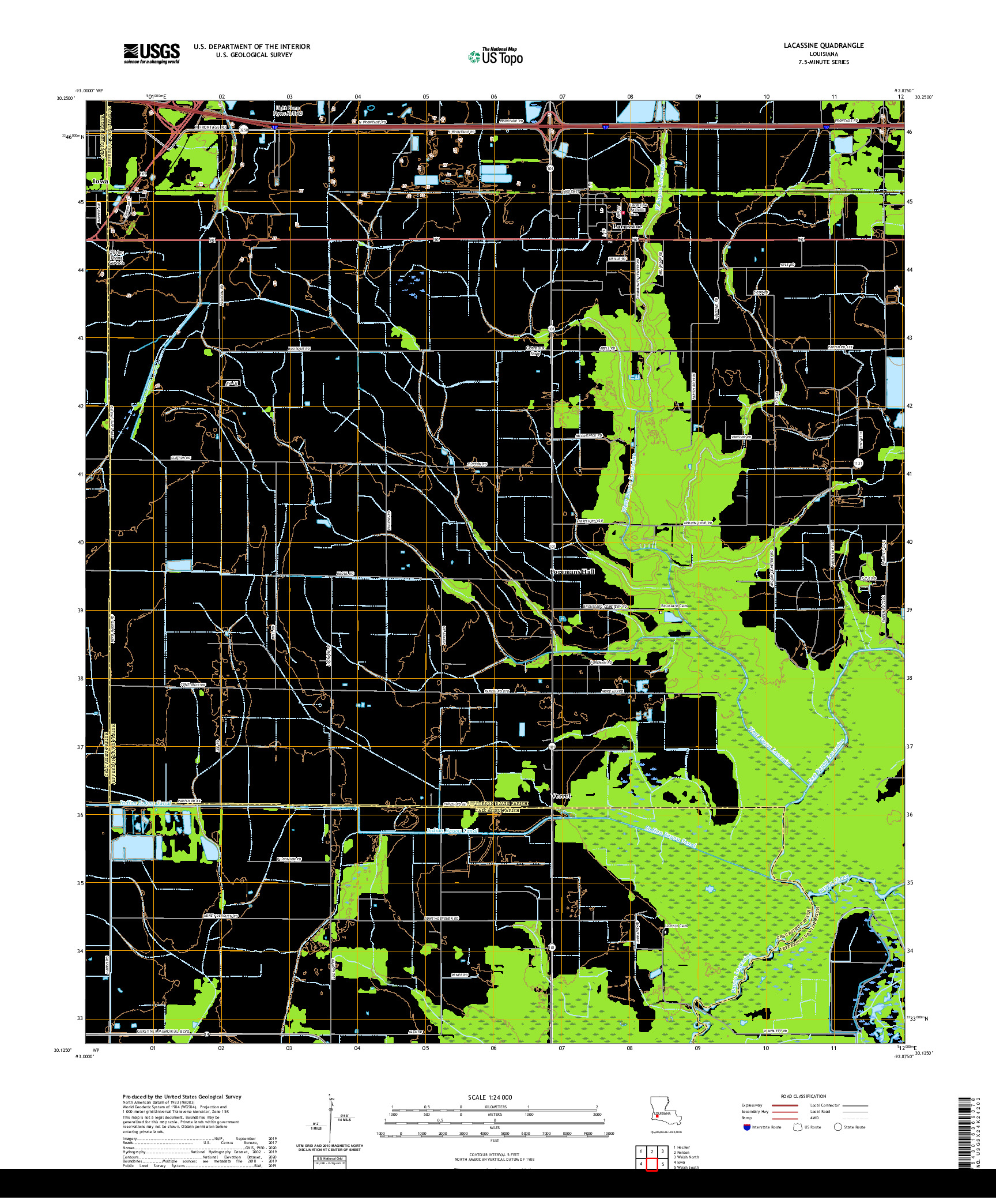 USGS US TOPO 7.5-MINUTE MAP FOR LACASSINE, LA 2020