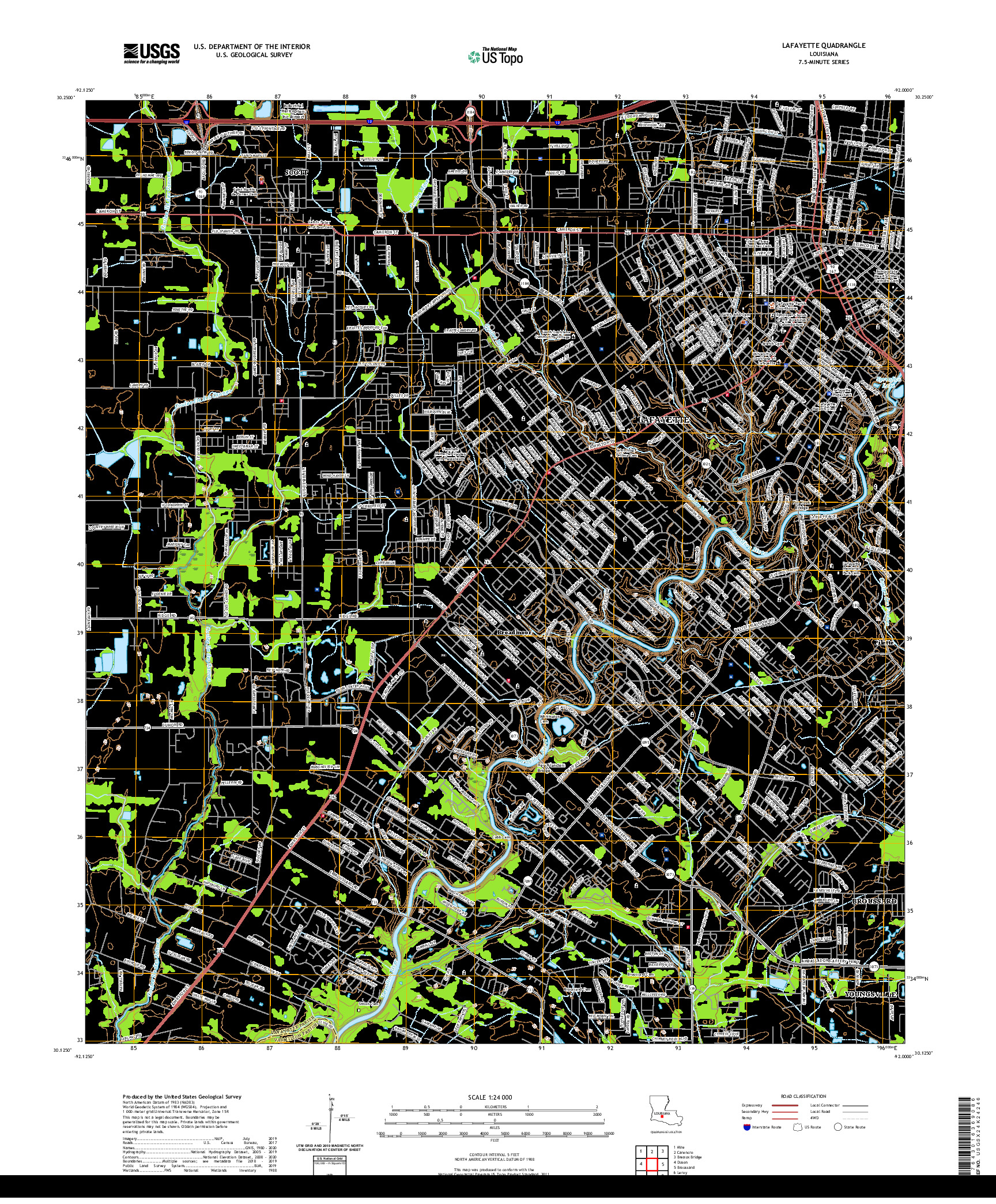 USGS US TOPO 7.5-MINUTE MAP FOR LAFAYETTE, LA 2020